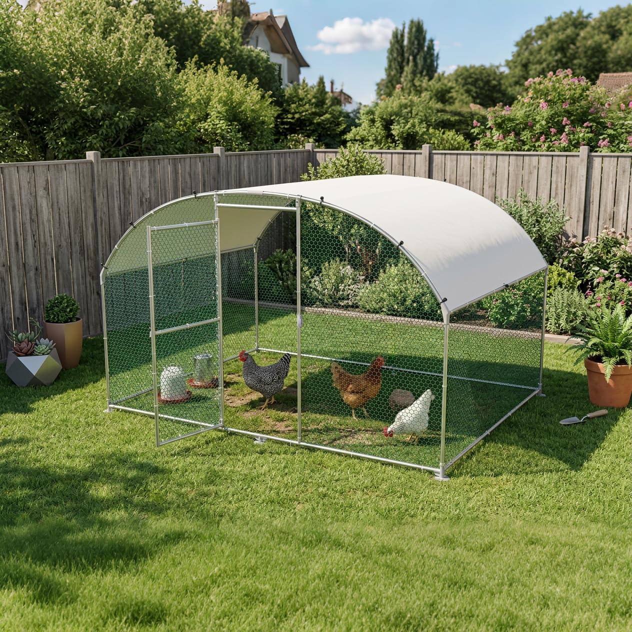 UISEBRT Bogen Hühnerstall 3x2x2m,Hühner Freilaufgehege mit verzinktem Stahlrahmen und wetterfestem Dach, Hühnervoliere mit Verschließbare Tür für Hühner, Kaninchen, Enten, Gänse