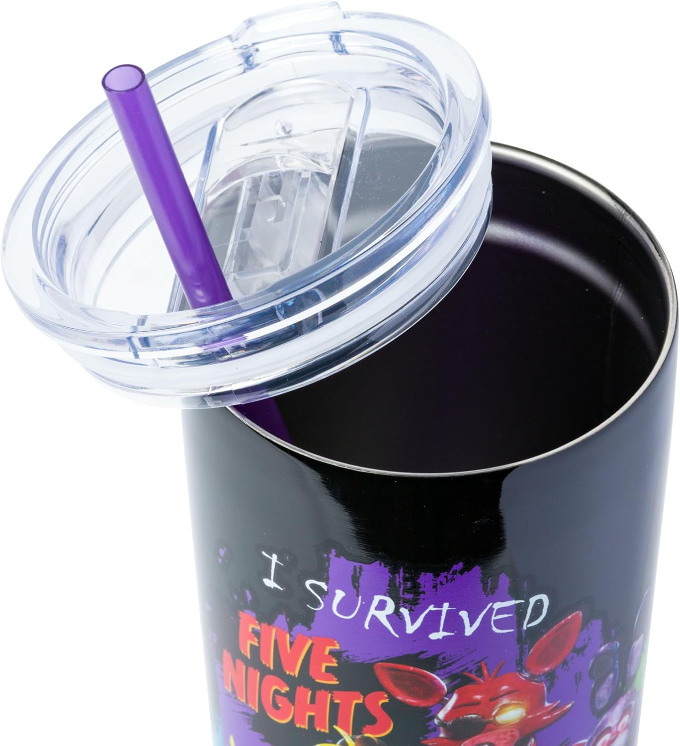 Silver Buffalo Five Night at Freddy's I Survived Double Walled Stainless Steel Tumbler with Straw, 22 Ounces - Image 4