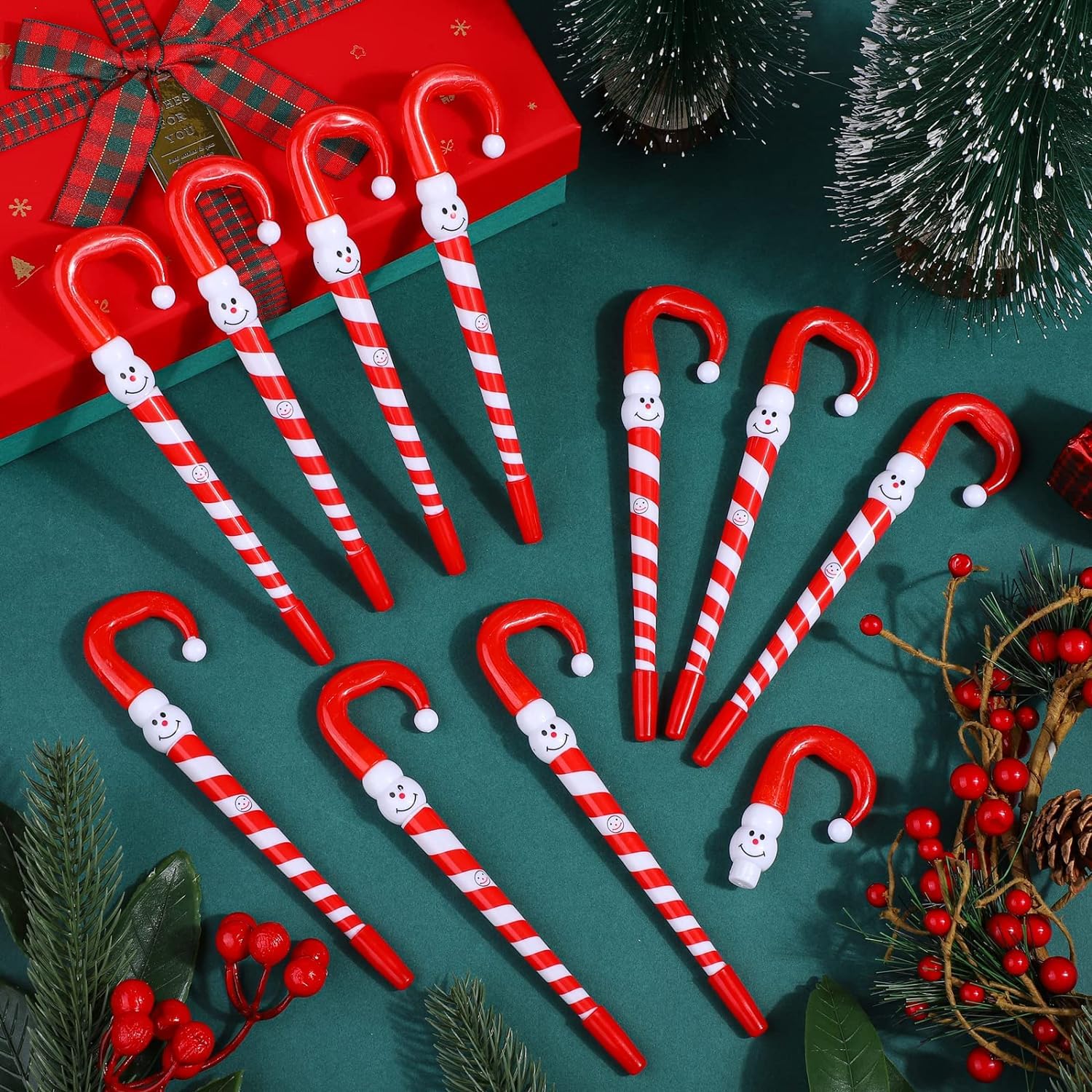 60 Pièces Stylo Canne À Sucre De Noël, 17Cm Stylos À Bille