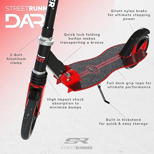 Miniatura 6 de Street Runner Dart - Scooter de rueda grande para niños de 6 años en adelante, patinete para adultos y adolescentes, altura ajustable, ligero,