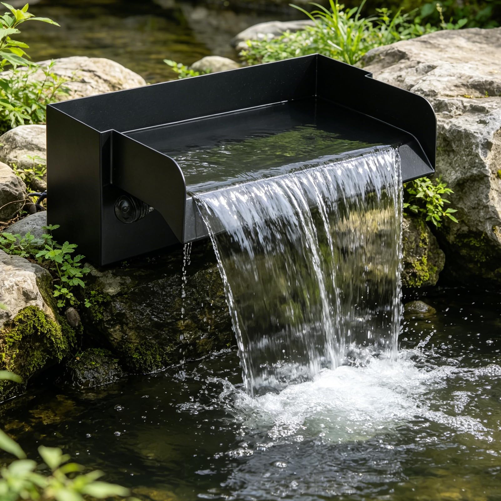 Wasserfall für Gartenteich Teich Garten, 30cm Edelstahl Wasserfall Set Komplett mit Pumpe und Filter, 45W 3000L/H Teichpump für Gartenteich Terrasse Wasserspiel Deko Garten