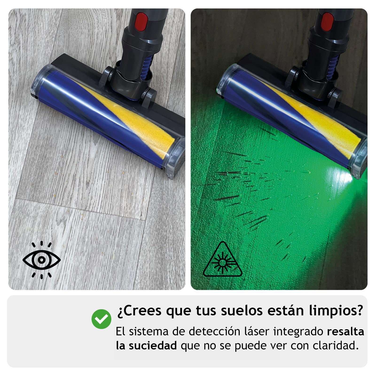 SPARES2GO Cepillo láser para Suelos para Dyson V11, SV16, V15 y SV22 Outsize Absolute Detect aspiradoras