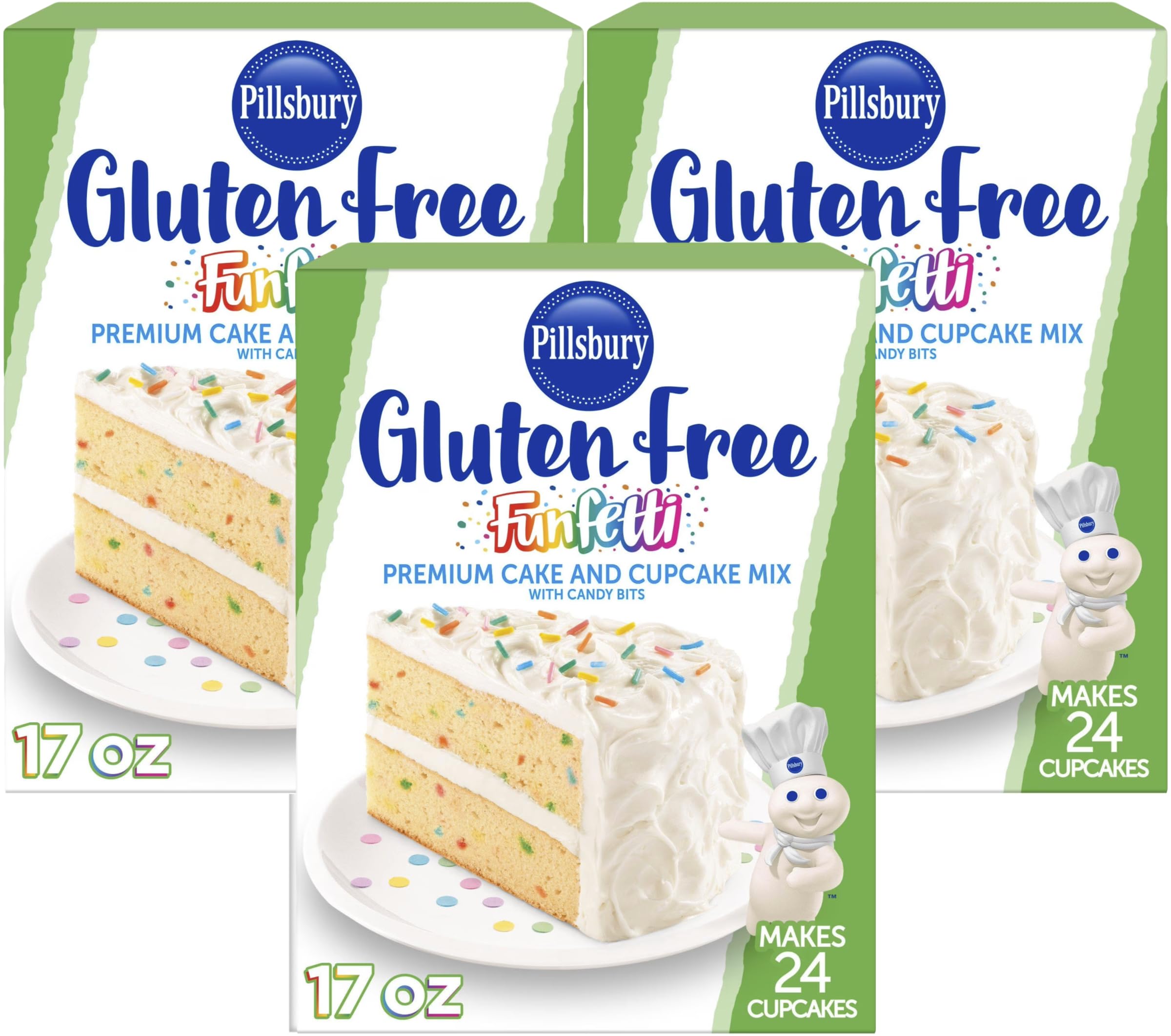 Pillsbury Gluten Free Funfetti Cake & Cupcake Mix, 17 oz (Pack of 3)