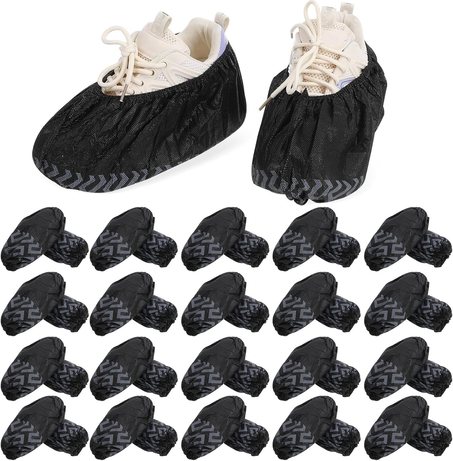 Vaguelly 200pcs Disposable Anti-skid Shoe Covers Ribbed Pattern for Indoor Household Use, Lightweight Waterproof Boot Protectors Suitable for Renovation and Rainy Days