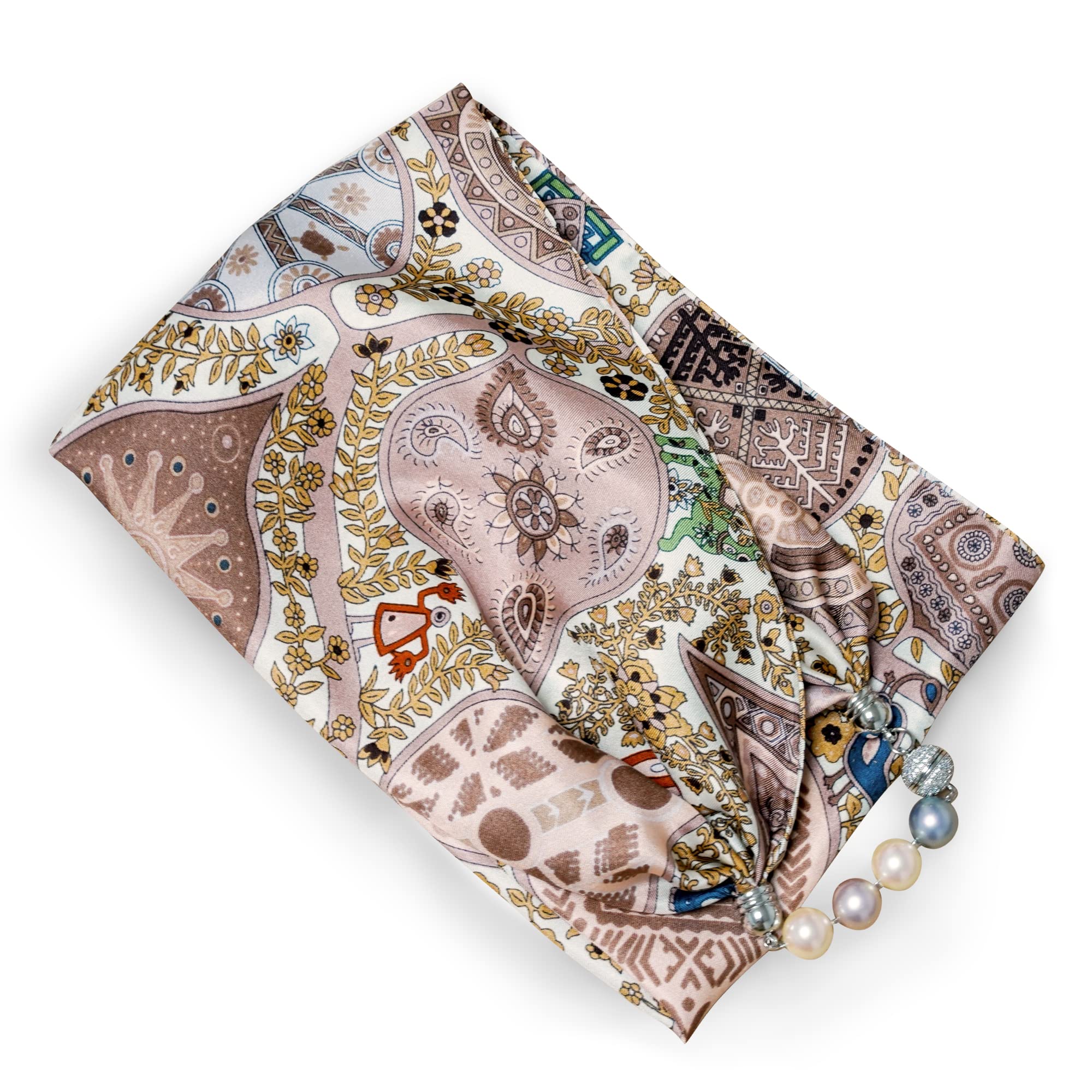 Gemma's Silk Scarf – 100% Genuine Silk with Pearl Magnetic Clasps for Effortless Styling