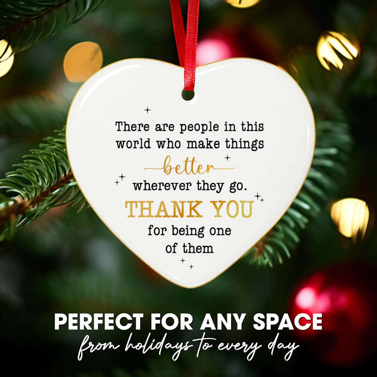 TEEZWONDER Christmas Thank You Gifts for Women - Heart-Shaped Christmas Ornaments 2025 with Gold-Trimmed Edges - Appreciation Inspirational Gifts for Women Coworker Teacher Friends Employee Boss Nurse - Image 2