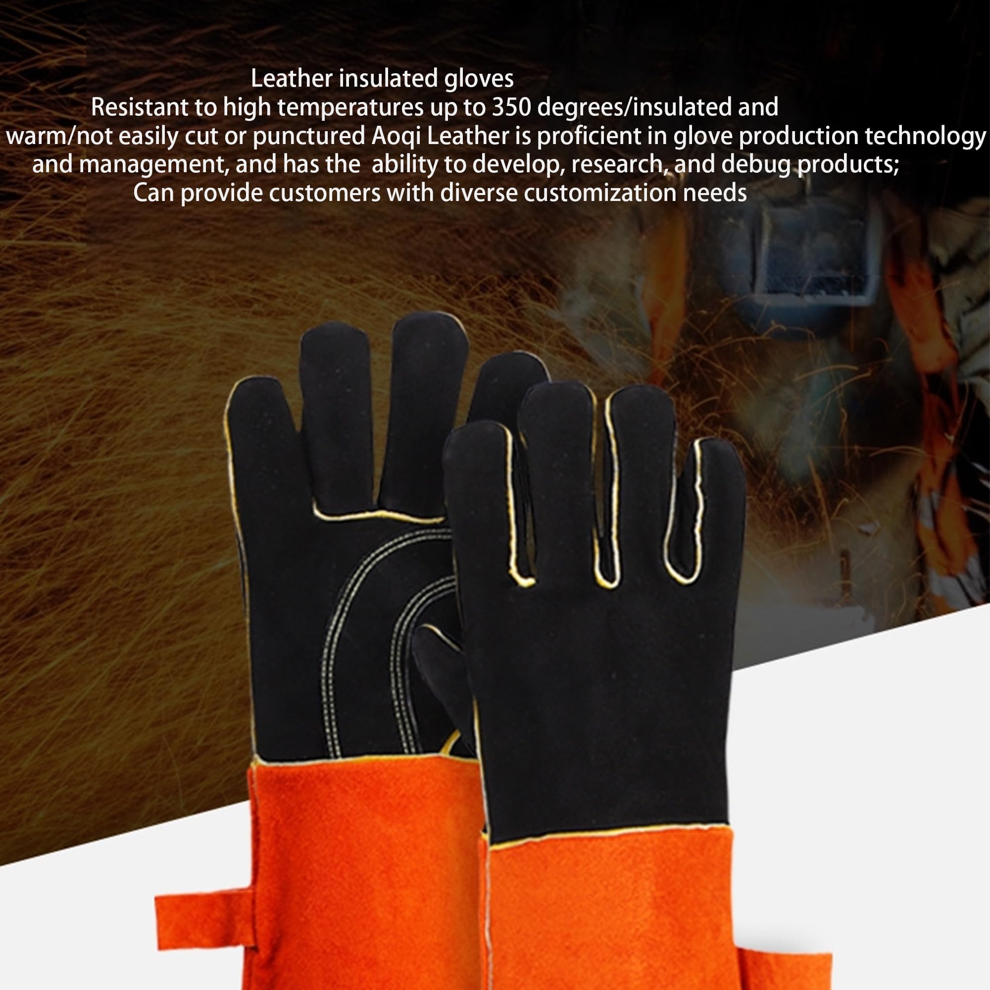 SUQ Guantes de Barbacoa de Cuero Resistentes al Calor, Guantes de Chimenea, Guantes de Horno, Guantes de protección contra el Calor a Prueba de Fuego, Guantes de Soldadura, Jardinería