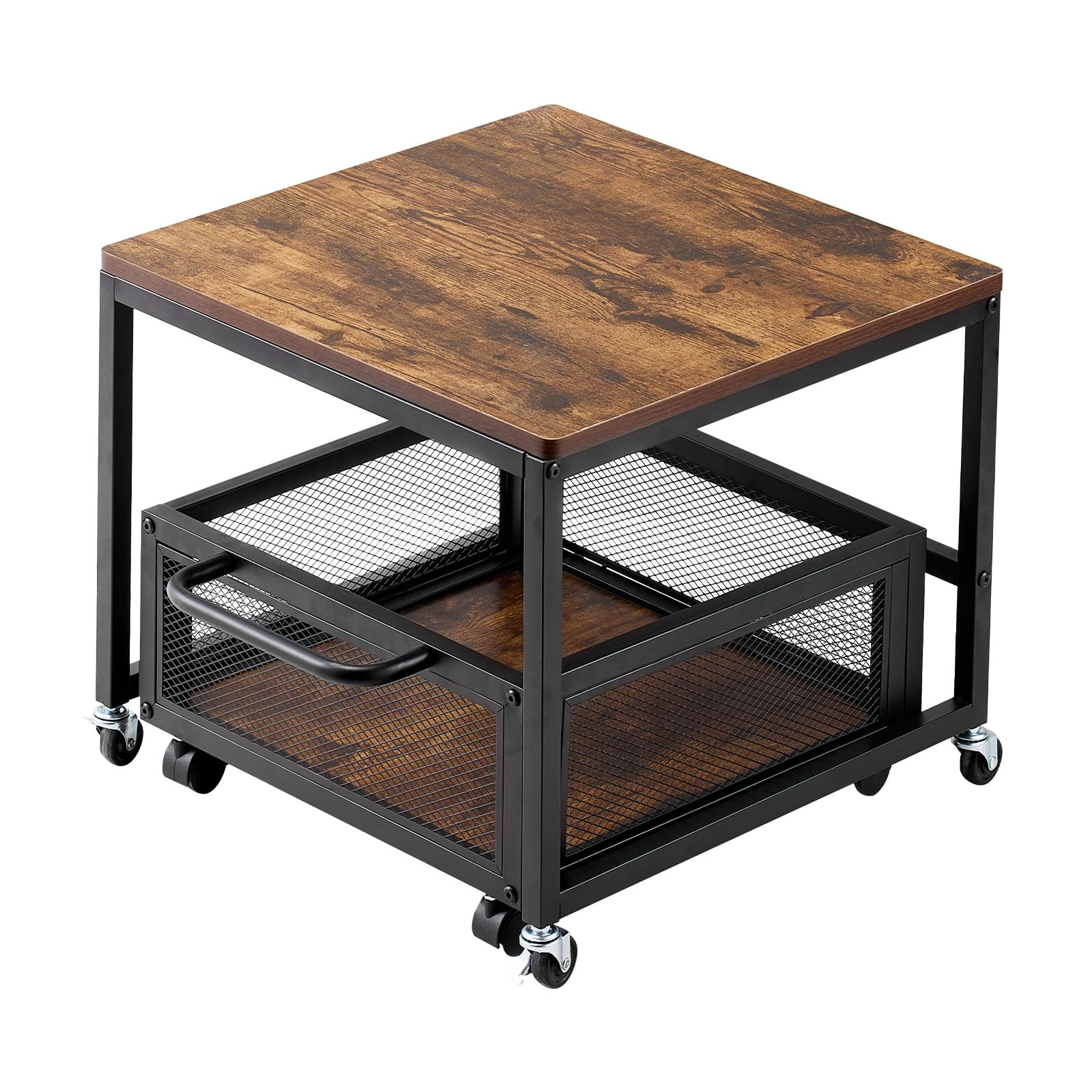 VEVOR Support de Mini-réfrigérateur avec Rangement, Table de Mini-réfrigérateur, avec Chariot de Rangement Mobile et Roues pivotantes, Organisateur de frigo pour dortoir, Maison, Bureau, Marron Clair