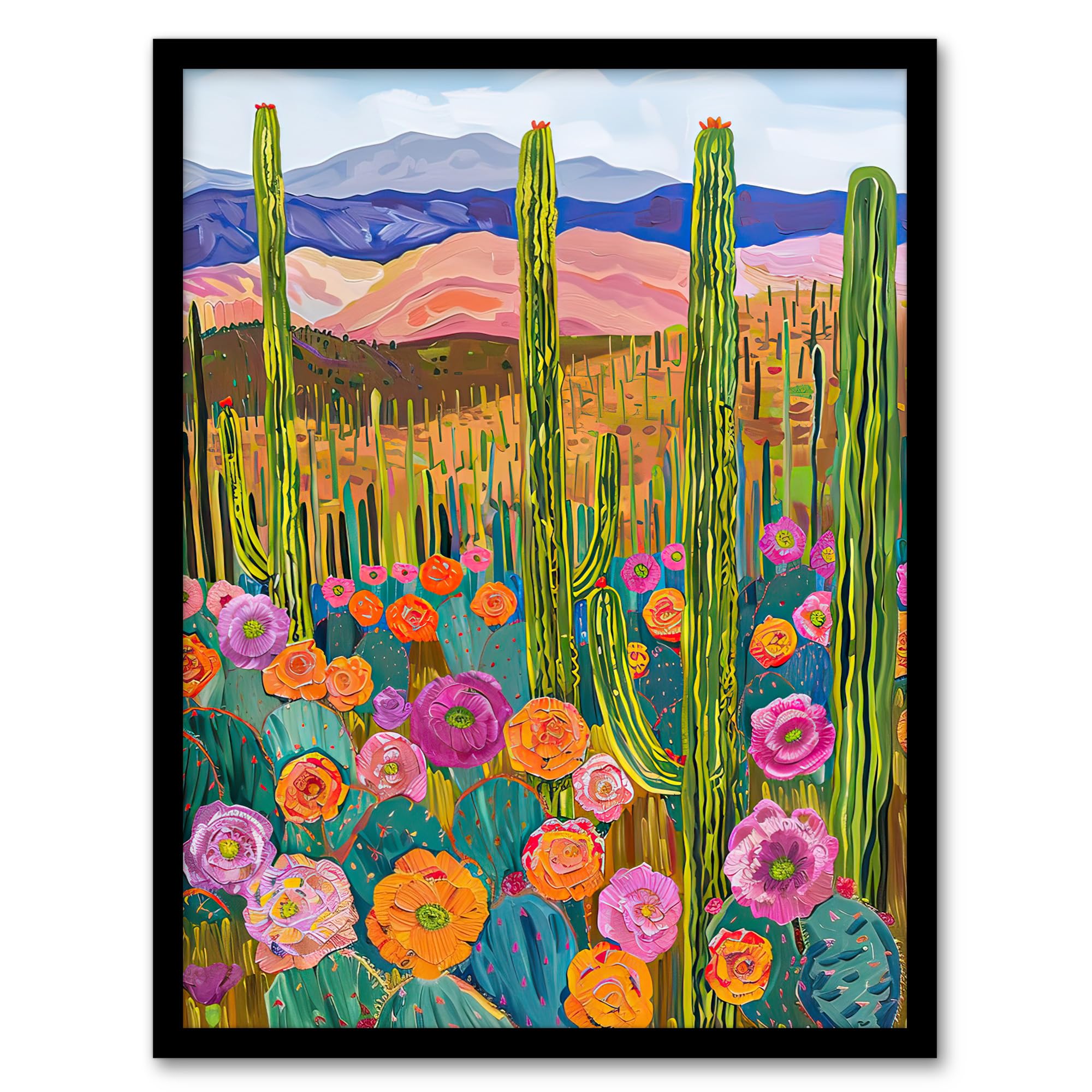 Artery8 Arizona Flower Cactus Landscape Floral Painting Living Room Artwork Framed Wall Art Print 18X24 Inch