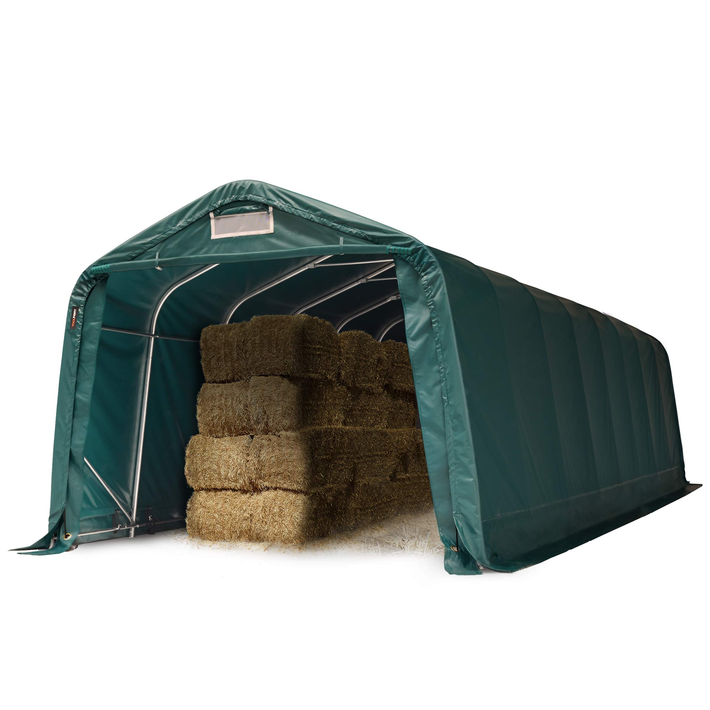 Robust pasture shelter 3.3x9.6m waterproof PVC tarpaulin 800N Storage tent, green