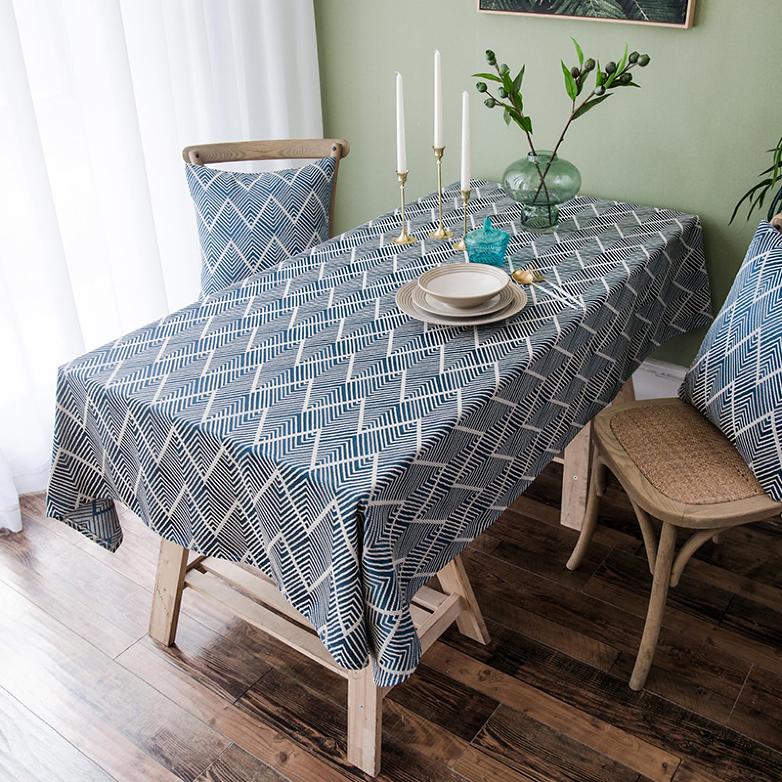 Nappe de Table Imperméable Rectangulaire Antitache Coton Résistant À l'usure Idéal pour Maisonrestaurant Mariage Cérémonie Bleu 130 × 220cm