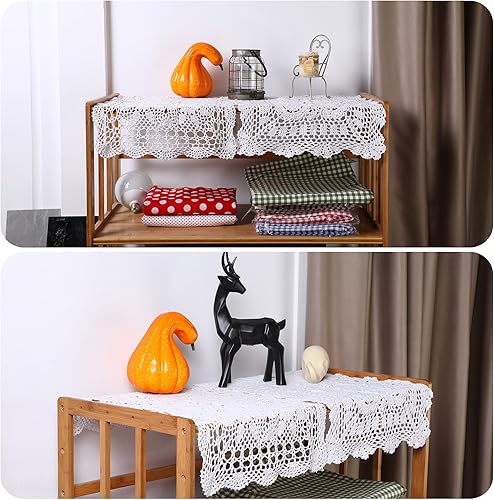 Miniatura 3 de WILLBOND 2 manteles de ganchillo de algodón vintage hechos a mano con encaje de ganchillo, manteles rectangulares de encaje, manteles florales,