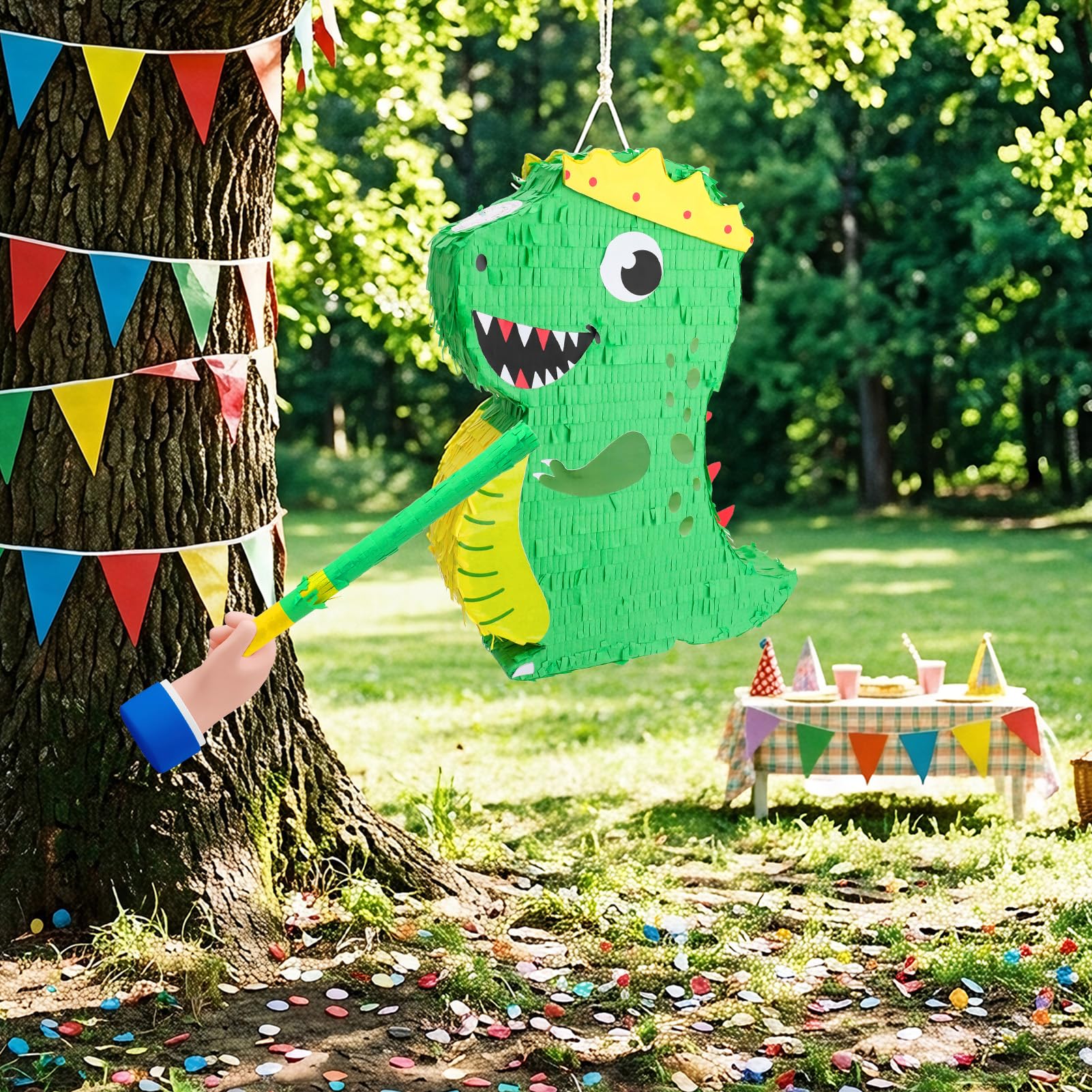 Dinosaurier Pinata Set Dino Pinjata Mit 24 Dino-Figuren, 12 Armbländern, Aufklebern & 12 Ringen, Inkl. Schlagstock & Augenbinde Für Dino Geburtstag, Schulanfang, Party