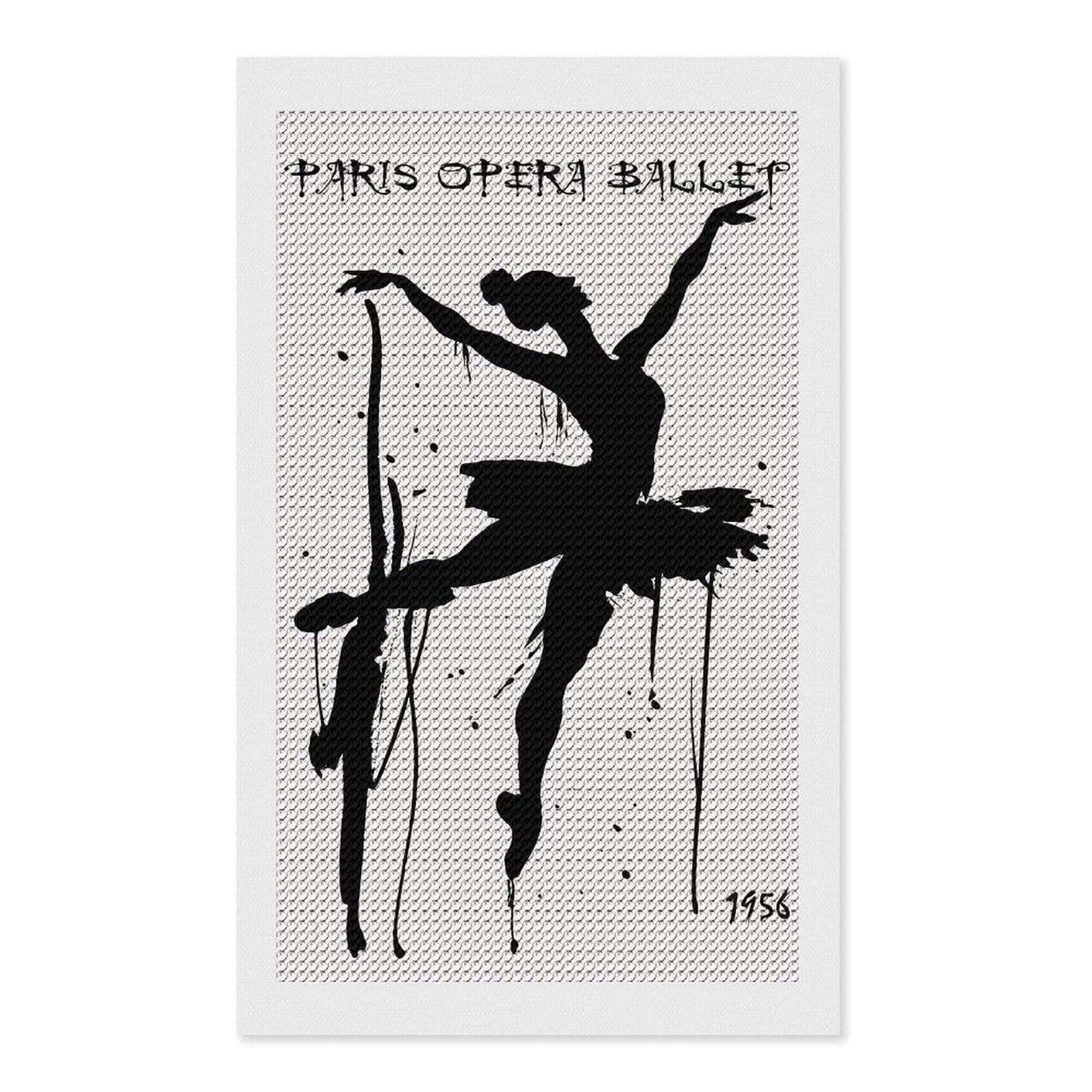 Junmoney Black Ink Ballet Painting Diamond Painting Canvas Set 12"x20", for Women, Pleasing Wall Art Project, Aesthetic Room Decor, Gift Idea
