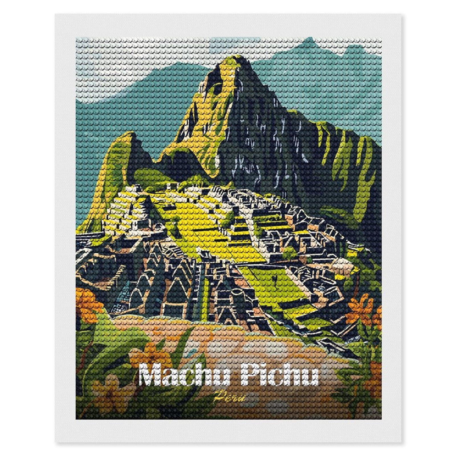 Junmoney Machu Picchu Peru (2) Round Drill Diamond Painting 16"x20", Satisfying Creative Project, Complete Accessories, Printed Canvas