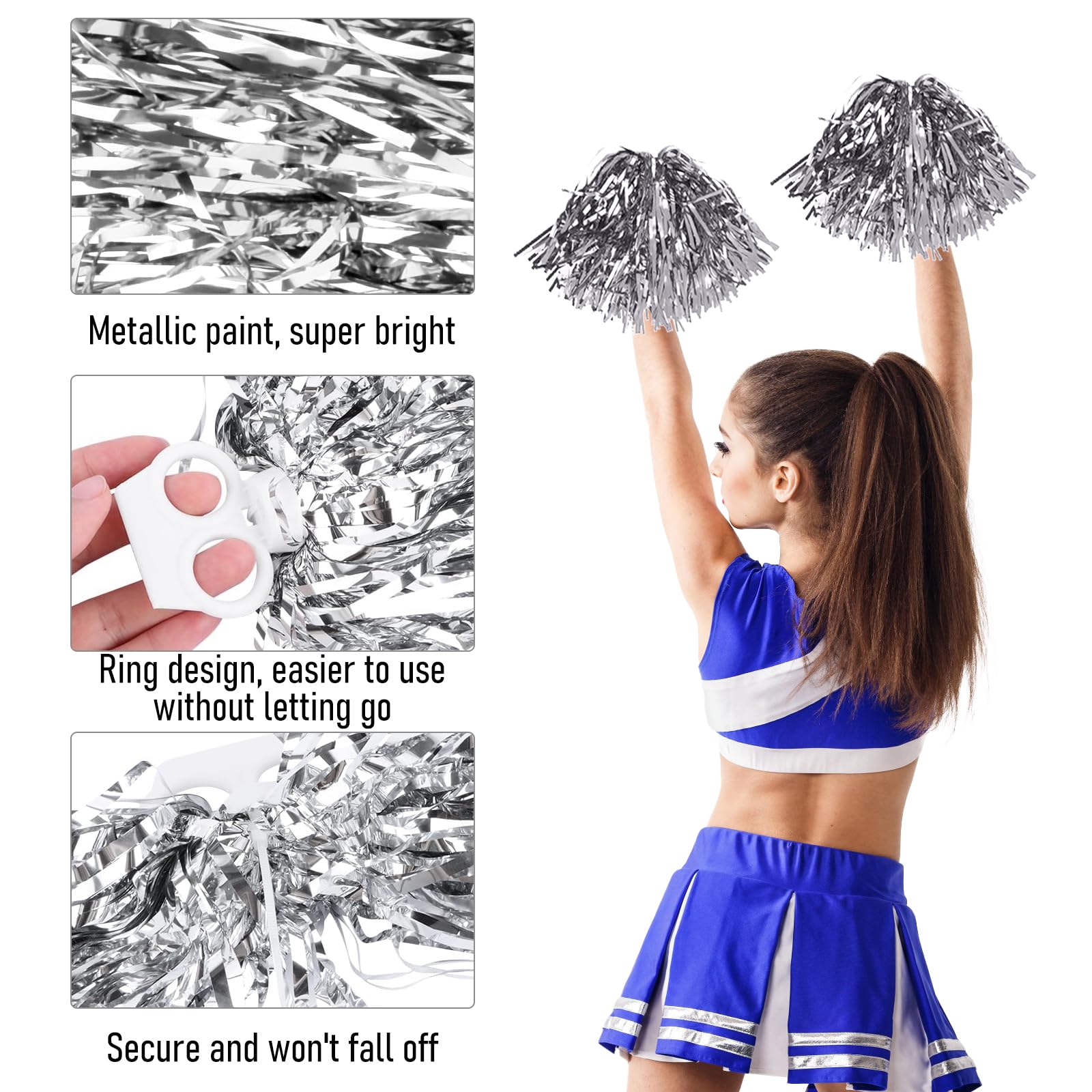 Pompones de Animadora 2 Piezas con Mango, Pompones Deportivos Cheerleading para Eventos Deportivos