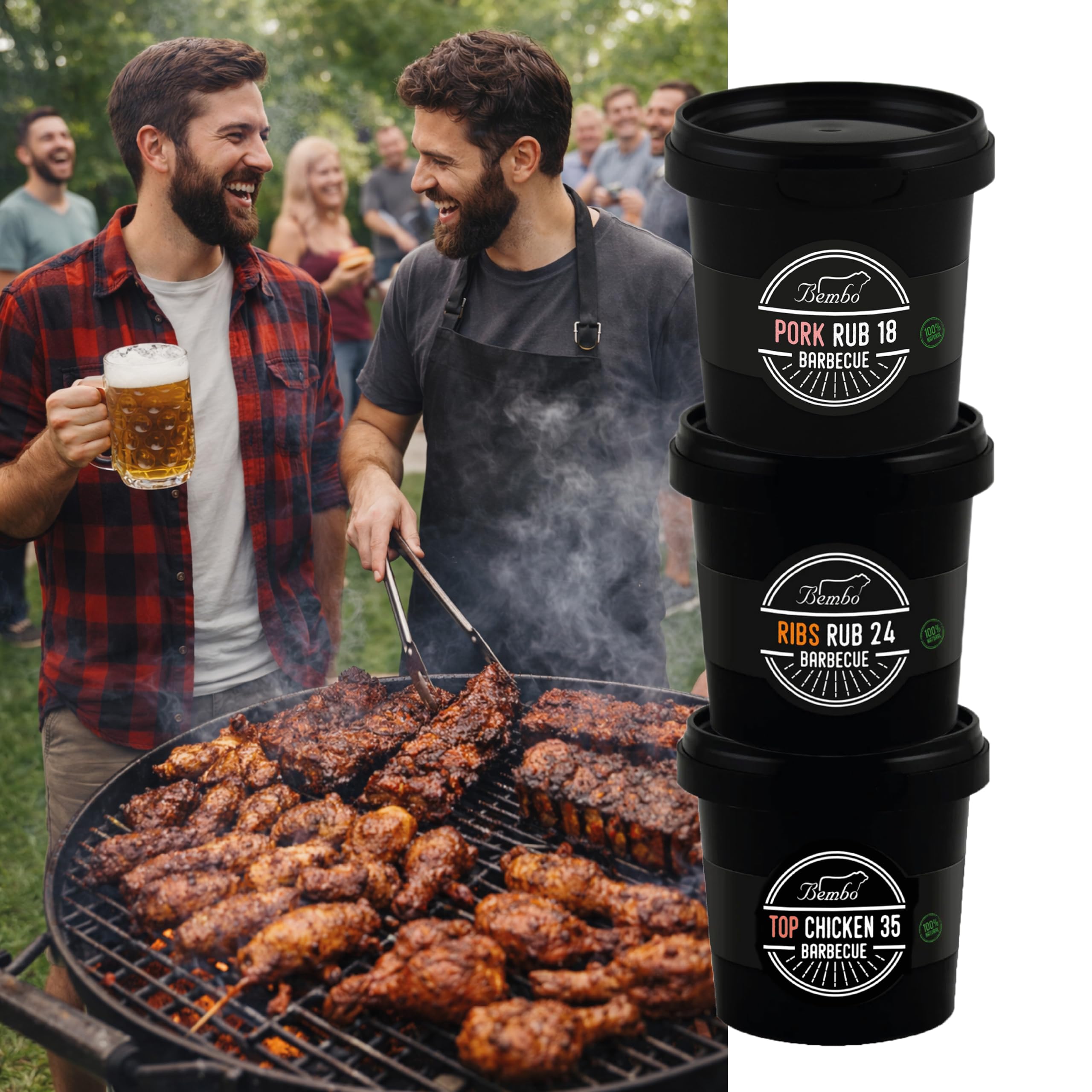 American BBQ Box Bembo – Set 3 Rub BBQ Premium per Chicken (100 g), Ribs (100 g) e Pork (100g) – Spezie Barbecue Americano per Pollo, Costine e Maiale – Kit BBQ per Griglia e Forno
