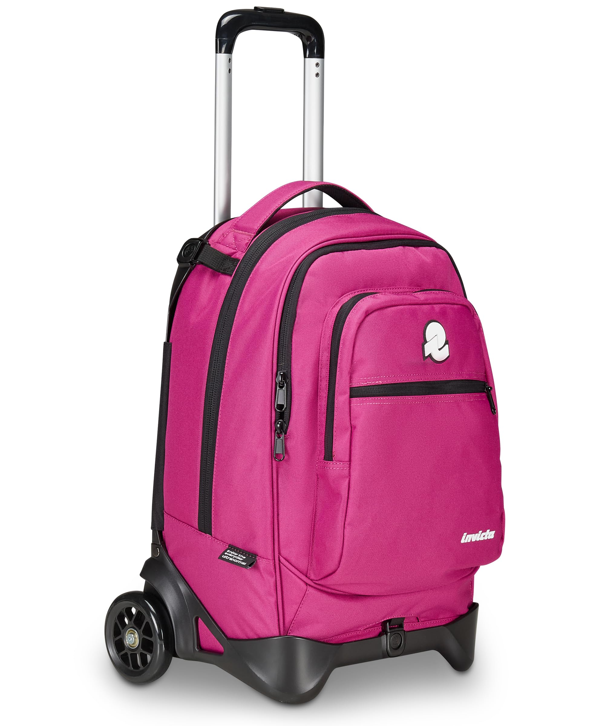 Invicta Trolley Scuola Plug Plain, Fucsia, Multi Uso, Zaino Doppio Scomparto Con Carrello Sganciabile, Tasca PC, Tasca Borraccia e Tasca Con Organizer, Trolley Medie Superiori Viaggio, Ragazza