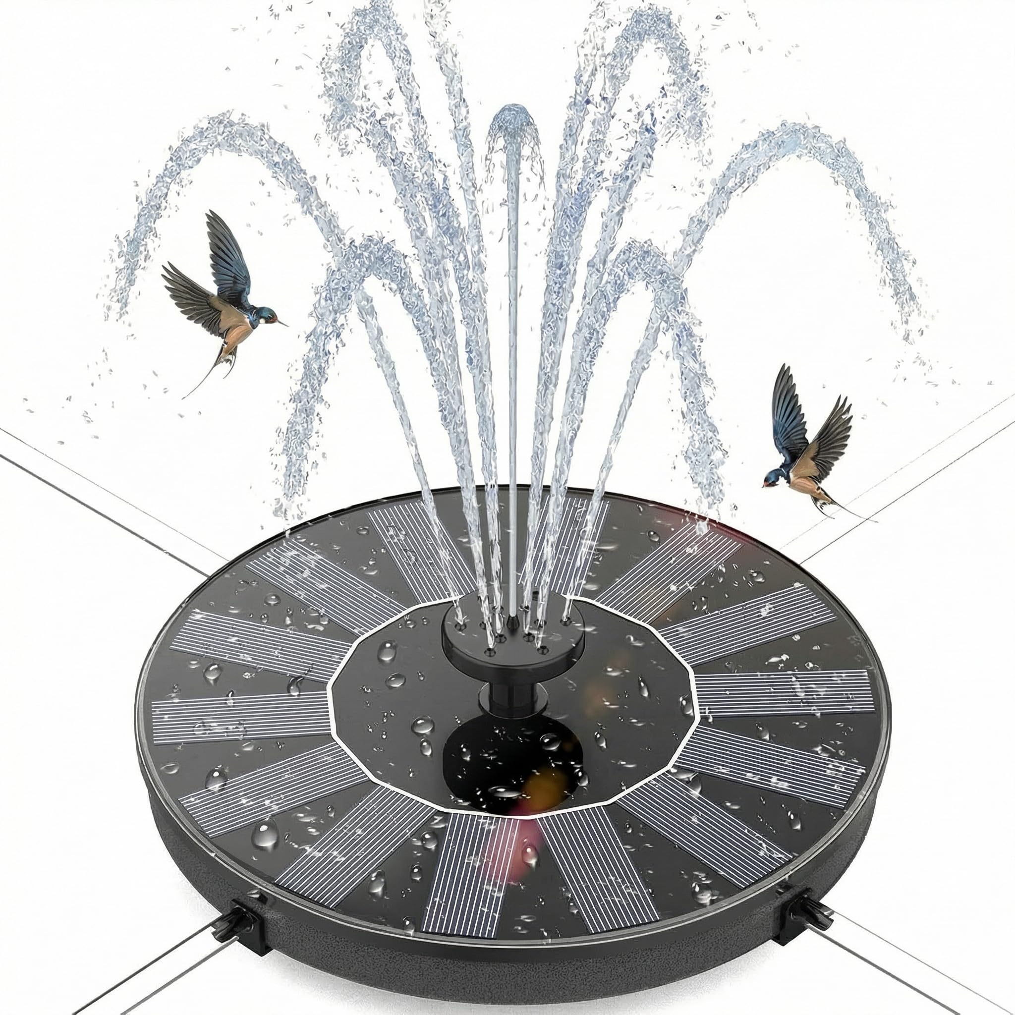 Solar Springbrunnen für Außen, Solarbrunnen für Draussen mit 4 Stützstangen, Wasserpumpe Solar Schwimmender Fontäne Pumpe mit 6 Fontänenstile für Garten, Vogel-Bad, Teich, Fisch-Behälter Schwimmbecken