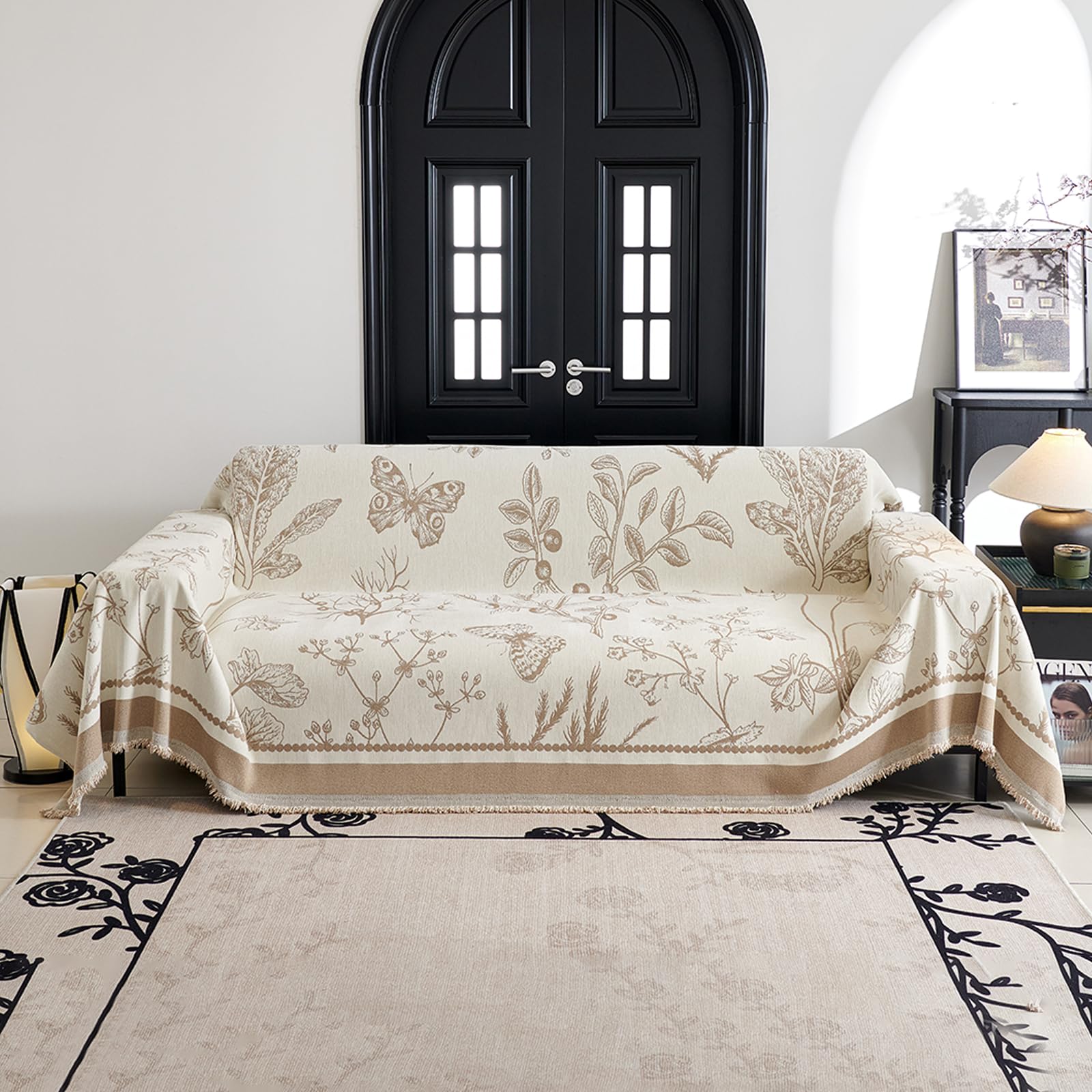 Vanderhome Curry Soft Throws, Chenille Sofa Throw Blanket With Tassels, Multi-Purpose Blanket, Jacquard Patterned Settees Throw For Sofa, Armchair Beds 180 * 260Cm