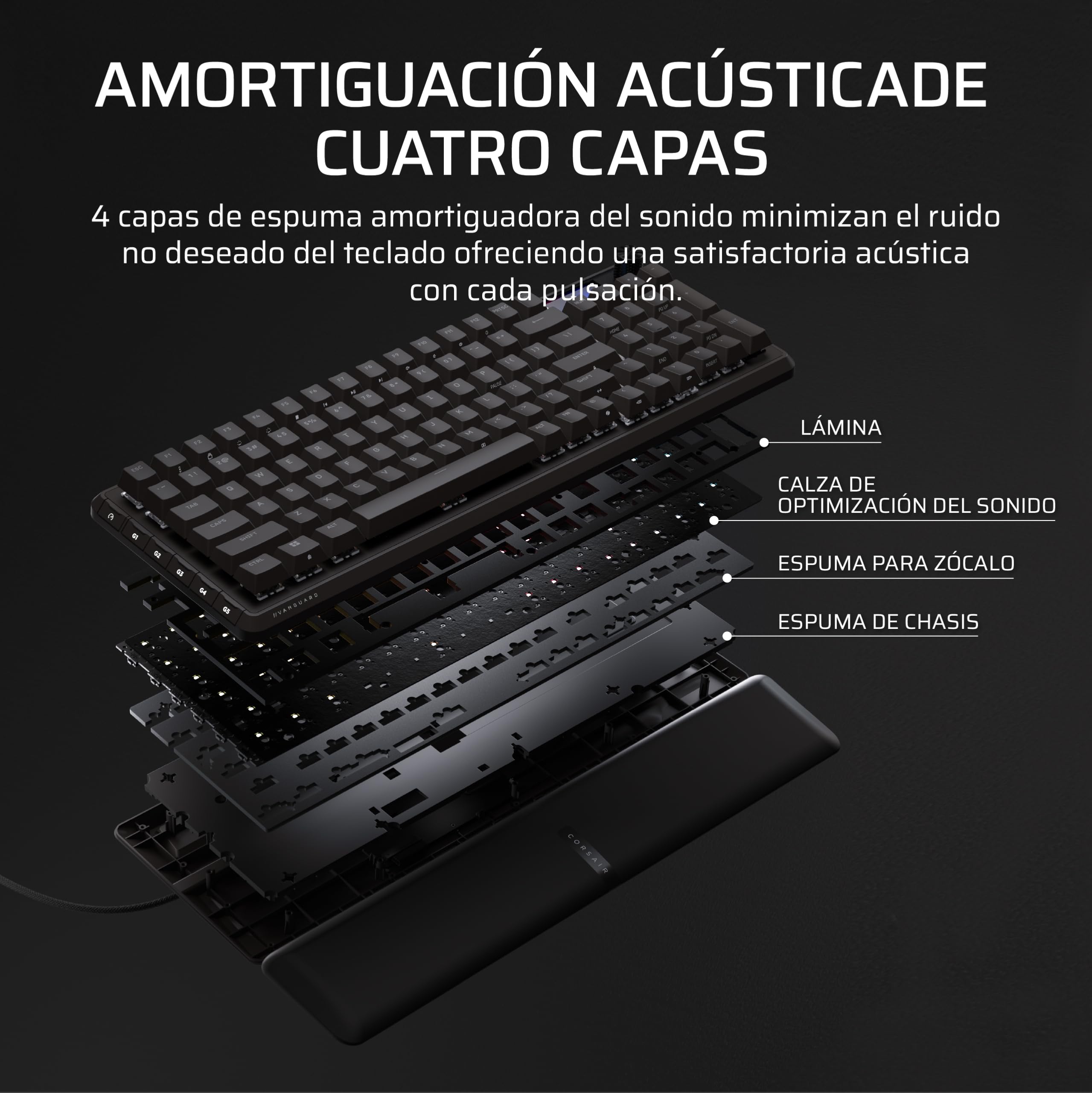 Corsair Vanguard 96 Teclado Mecánico con Cable para Juegos– Negro | QWERTY ES, Formato 96%, Interruptor Lineal de Plasma MLX, 8000Hz, Pantalla LCD, Virtual Stream Deck, Botones G, Flashtap SOCD