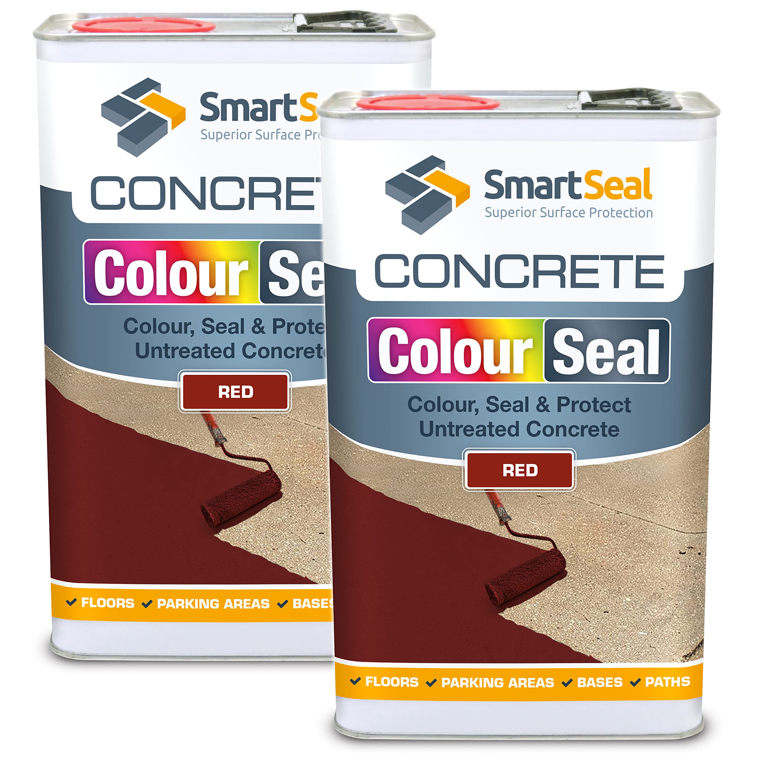 SmartSeal Coloured Concrete Sealer (Red, 2 x 5L) - Professional Sealant to Recolour, Protect & Transform Floors - Durable Alternative to Concrete Paint - Hard-Wearing Finish — image 1