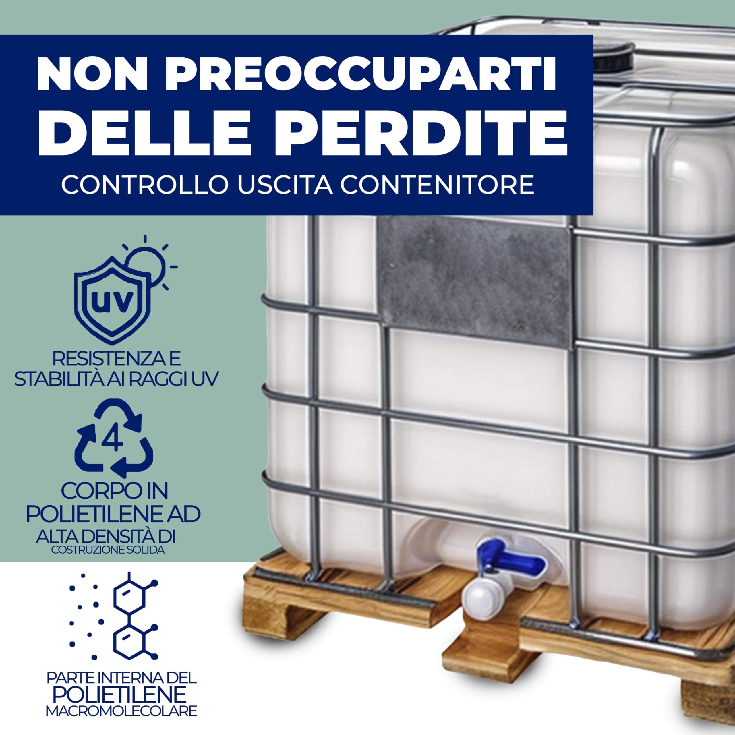 Bidone Serbatoio Acqua 1000 litri IBC-GRG con pallet in legno