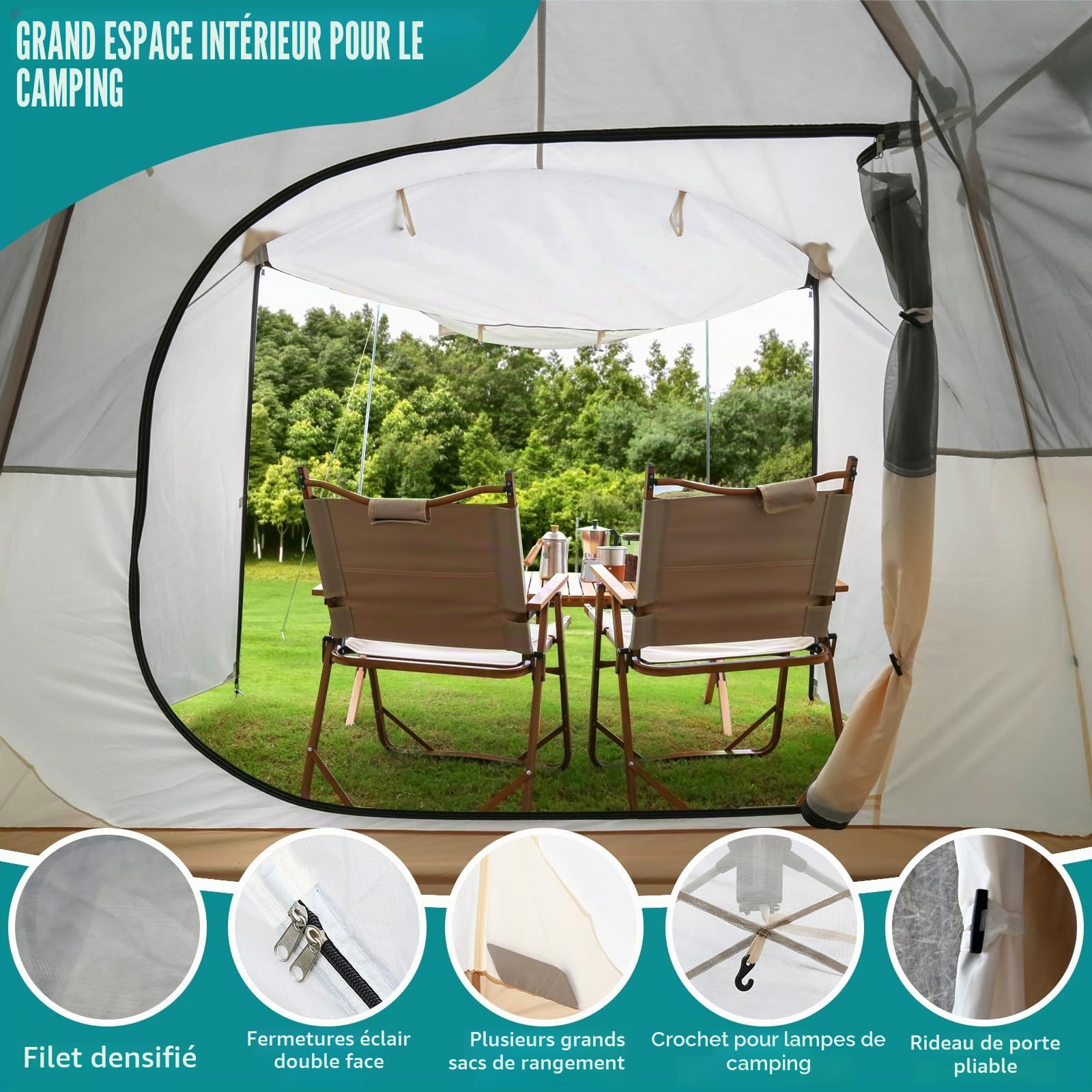 Chihee Tente de Camping Portable Pop-Up Familiale - Véranda Grillagée, Auvent de Salle, 2 Portes, À l'Épreuve des Intempéries, Très Grande, Montage Instantané, 4 Saisons