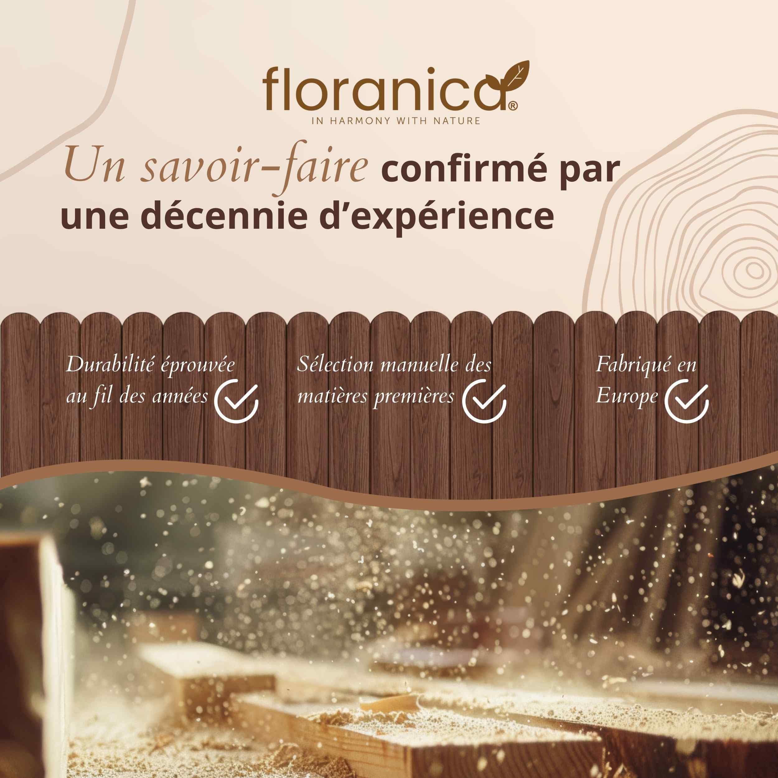 Floranica Bordure de Jardin en Bois 30 x 100 cm Brune Bordurette de Pelouse Bordure de Gazon avec piquets Bordure de Parterre