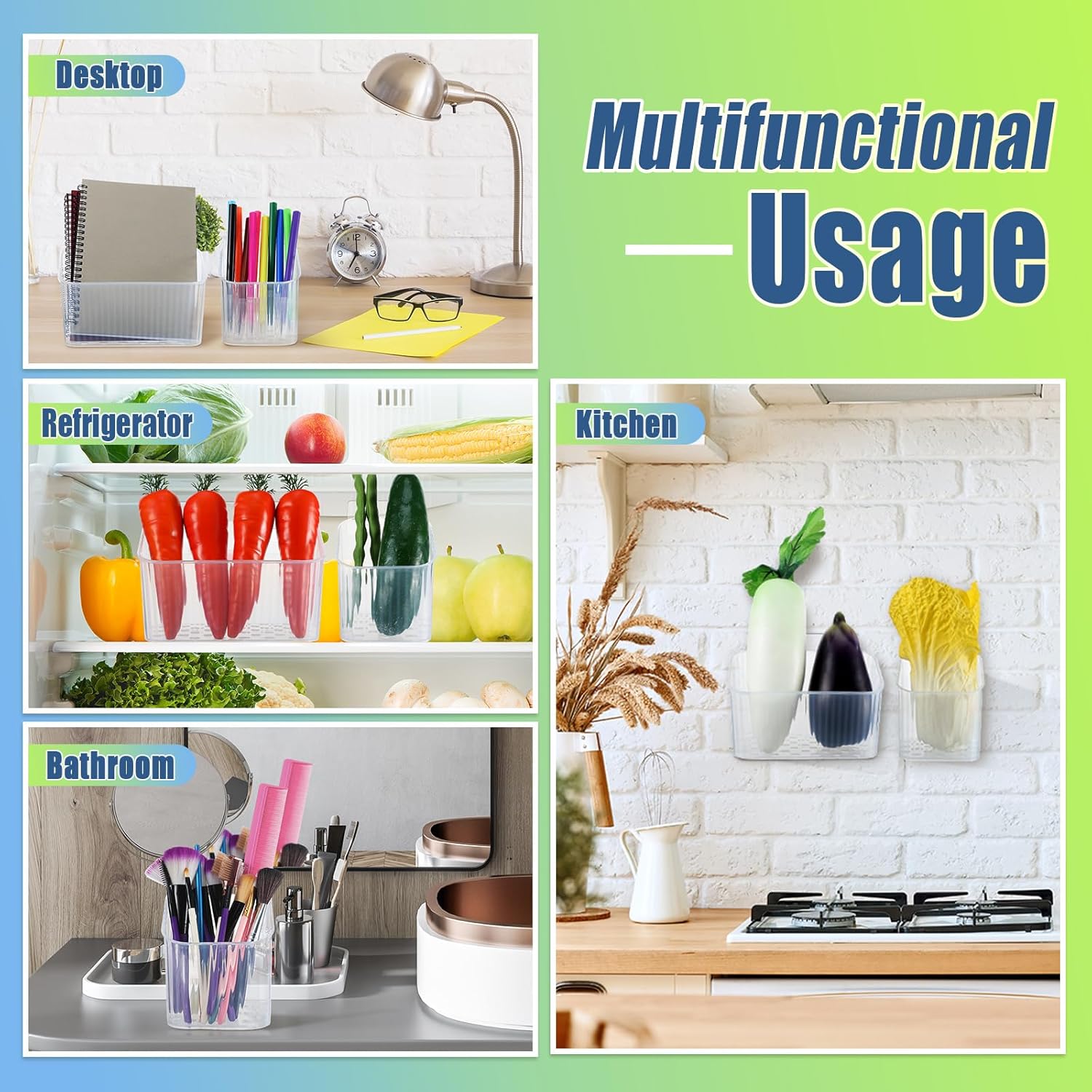 SiliFine 8 Pcs Storage Organizer Bins Wall Mounted Organizer Basket Clear Stackable Hanging Baskets Plastic Cabinet Door Organizer for Organizing for Wall Refrigerator Kitchen Bathroom Pantry