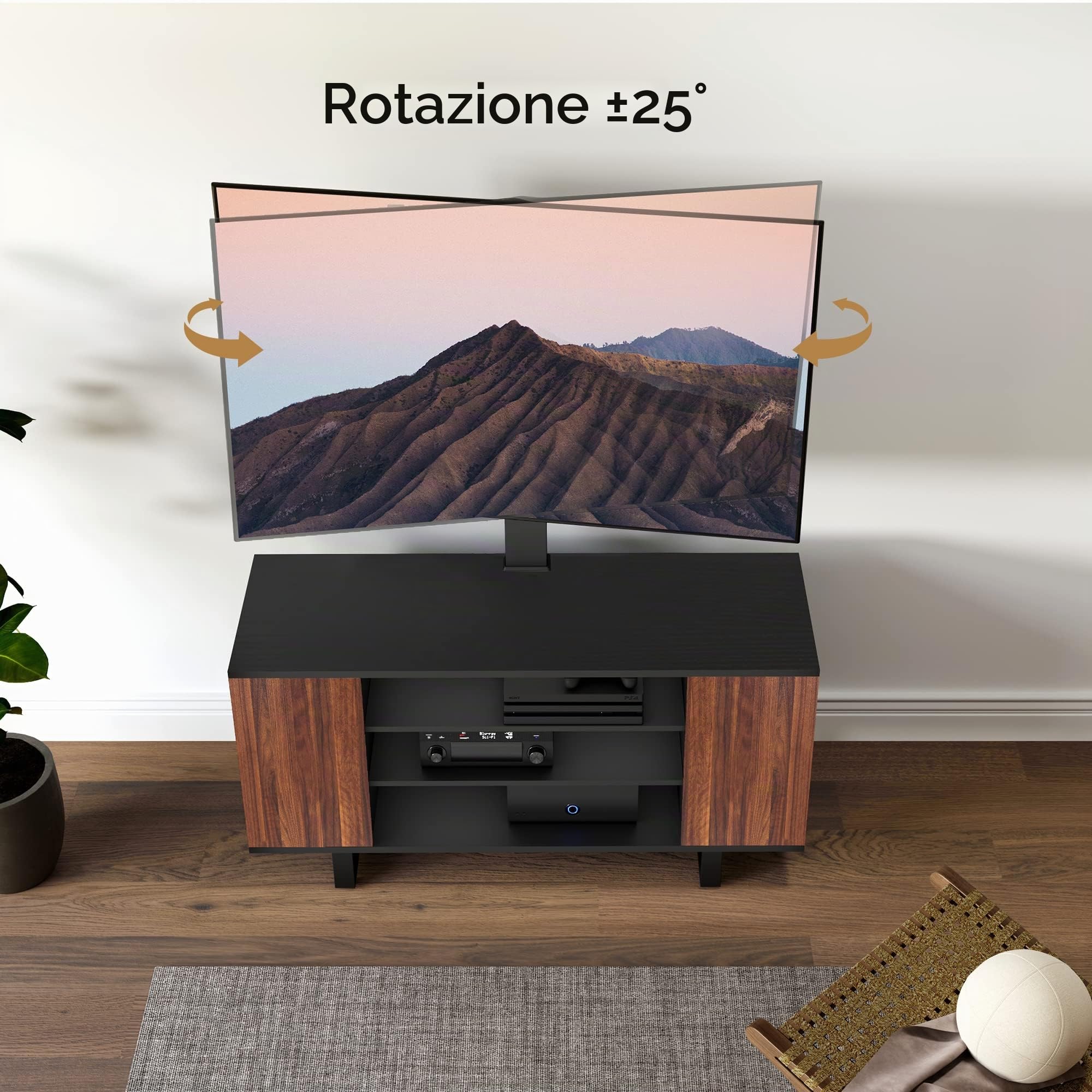 FITUEYES Mobile TV per 32-70 Pollici, Supporto TV da Pavimento con 2 Altezza & Ripiani in Legno, Max VESA 600x400mm