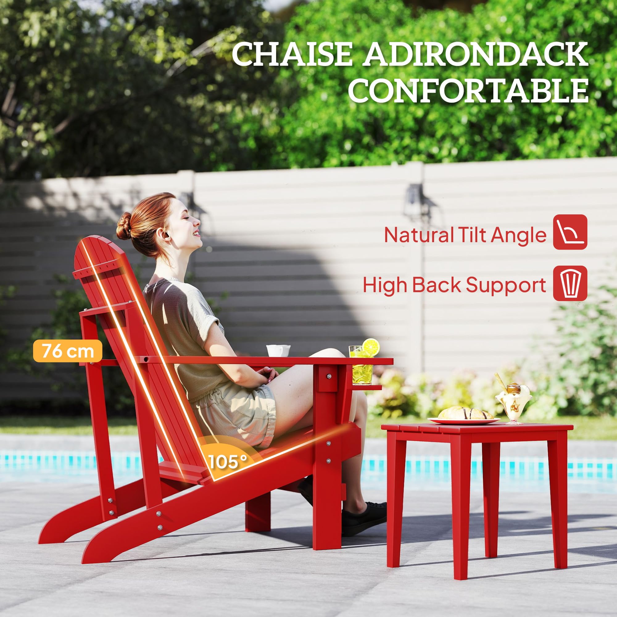Outsunny Adirondack Grand Confort - Sillón de jardín con portavasos integrados, madera de abeto tratada, color rojo