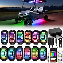 12PCS 12V-72V Golf Cart Lights, RGB Led Underglow Light Kit with 2 Remotes and App Control, Voltage Converter, Waterproof, Sound Active, Battery Drain Protect Kill Switch Golf Cart Underglow Lights