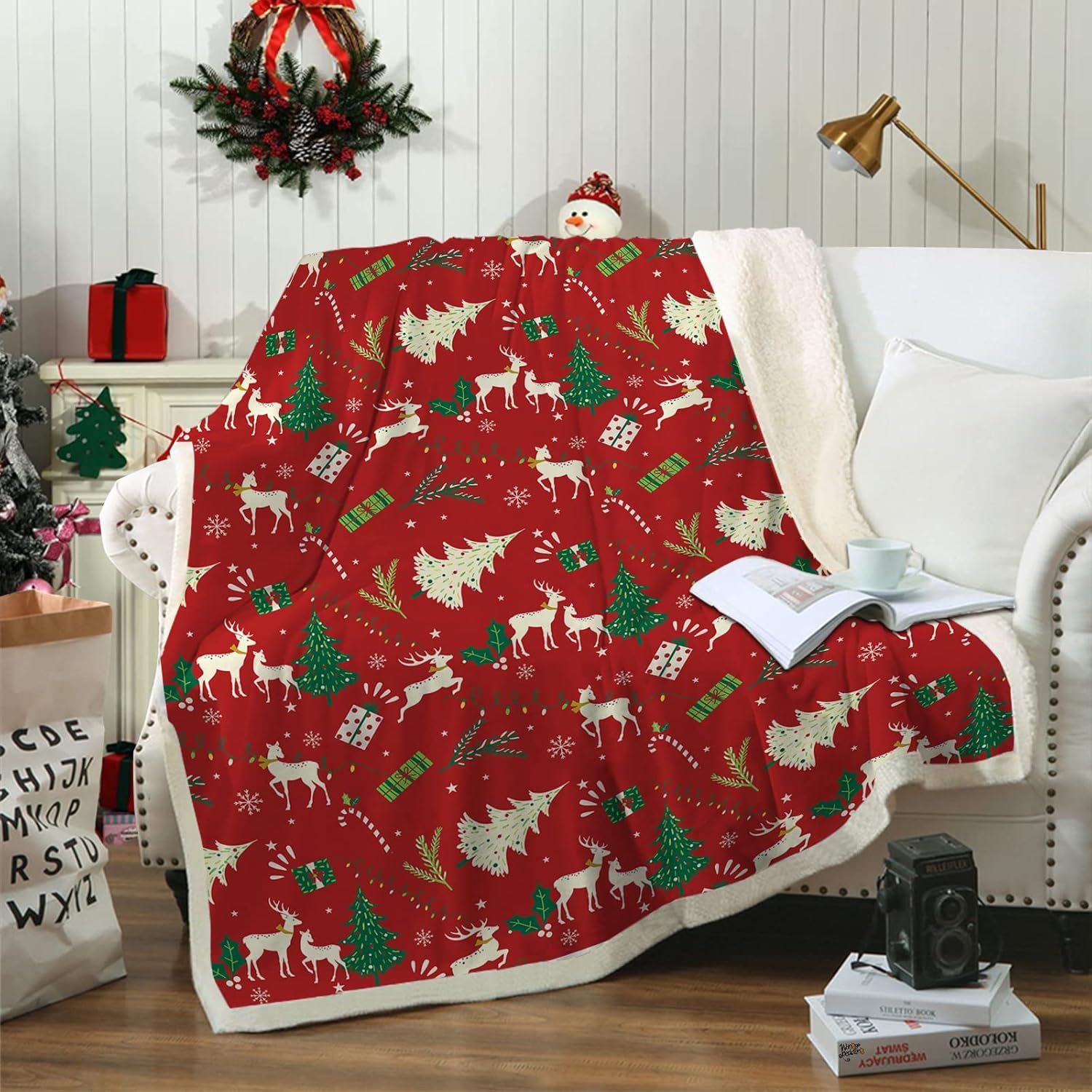 Amazon.com: Christmas Sherpa Throw Blanket Reindeer Christmas Tree Blanket for Sofa Bed Couch 