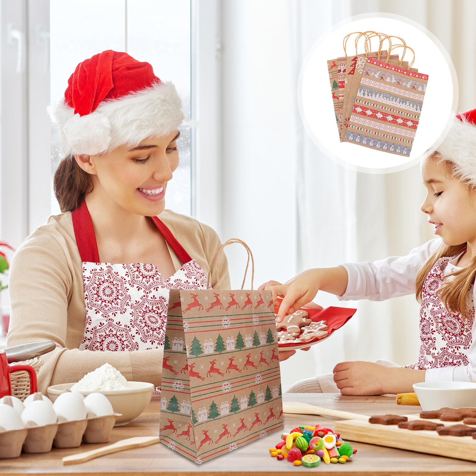 Mikinona 20pezzi Sacchetto di Carta Kraft per Caramelle Natalizie Sacchetti Regalo di Natale in Carta Kraft Sacchetti per Caramelle Natalizie Colore Casuale