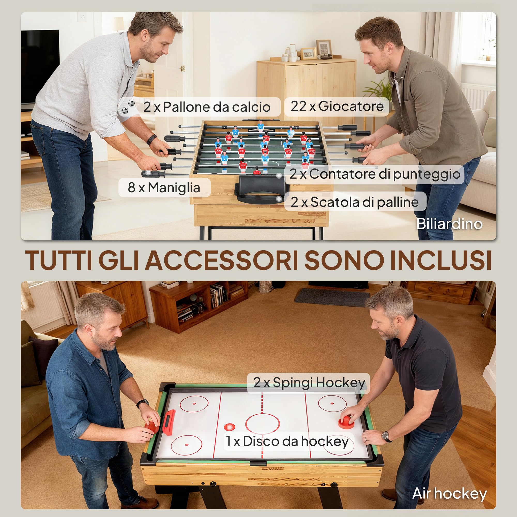 SPORTNOW Tavolo Multigioco 13 in 1 Pieghevole, Tavolo da Gioco Multifunzione con Calcio Balilla, Biliardo, Ping Pong, Ice Hockey, Scacchi, Backgammon, Dama, Bowling ecc. per Adulti Bambini Casa Scuola