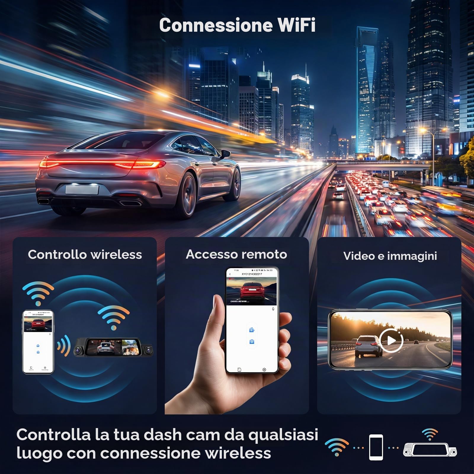 Specchio Retrovisore Auto 10 pollici Touchscreen, 4 Canali 1080P Dash Cam Specchietto Retrovisore con Scheda 64 GB, Visione notturna grandangolare 150°/rEgistrazione in loop