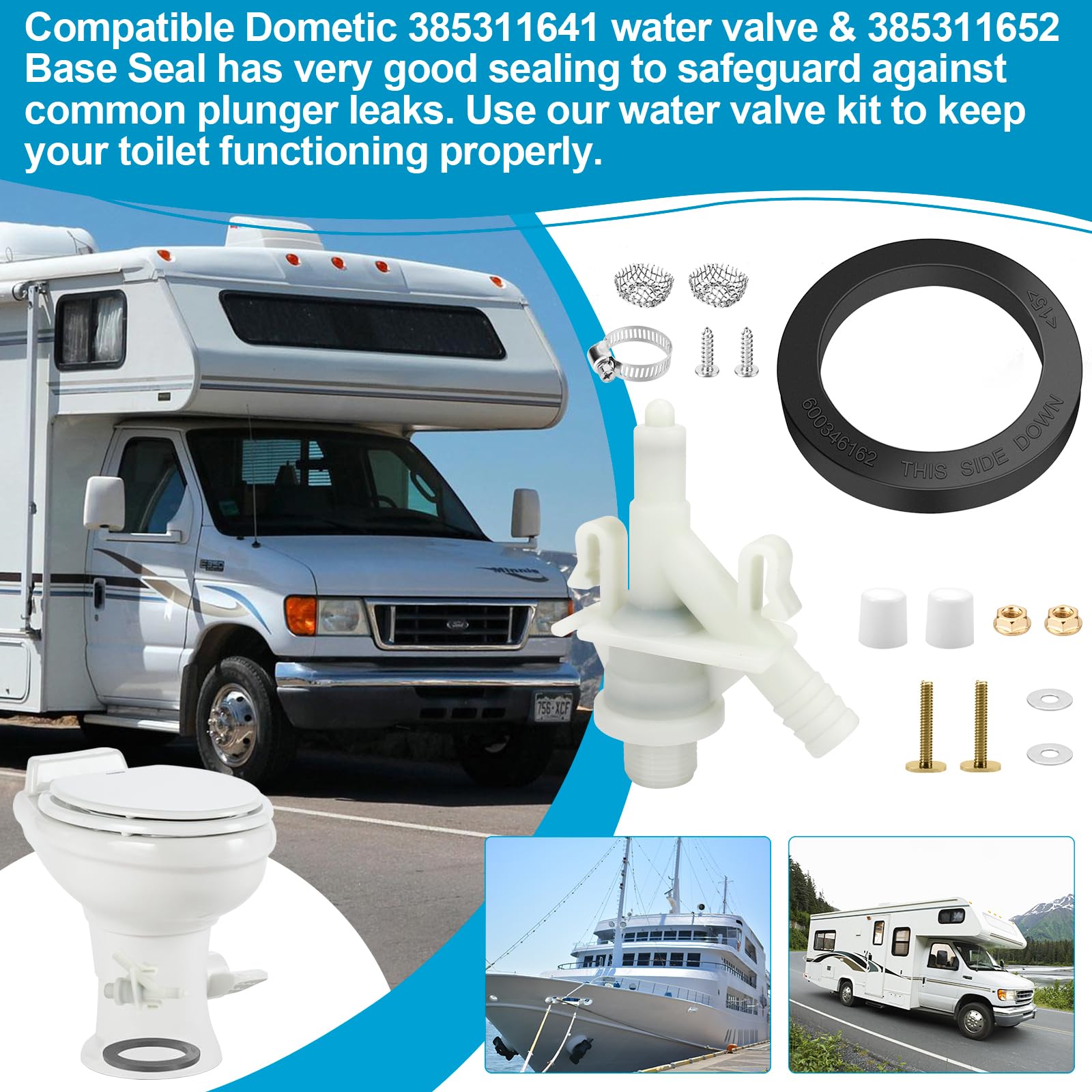 385311641 RV Toilet Water Valve 385311652 RV Toilet Seal Fit Dometic 300 301 310