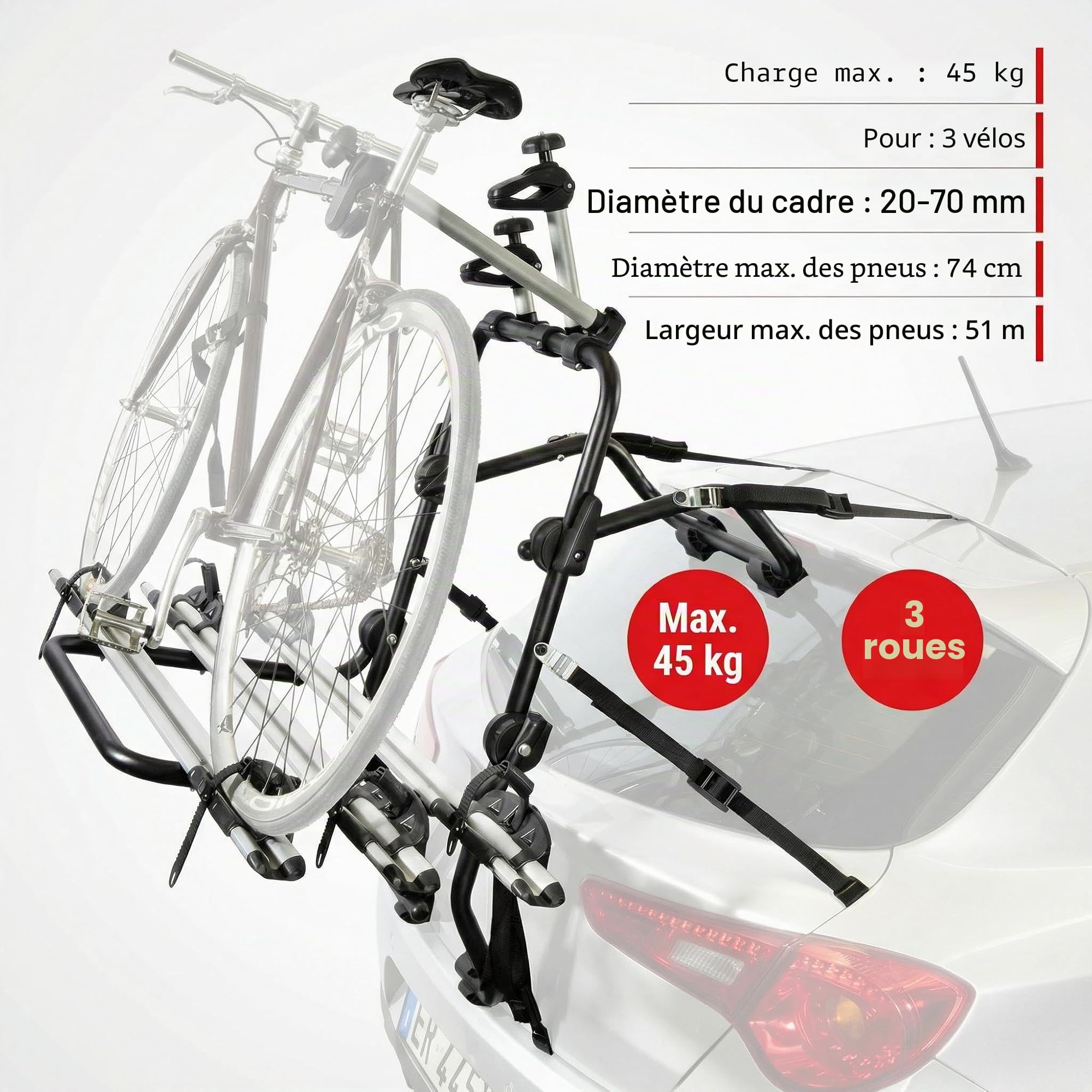 Porte-VÉLOS ARRIàˆRE du Support Acier VÉLO avec SEMBLAIT 3 Roues CONTRà”Le Technique TÜV | Montage arrière en acier pour 3 vélos