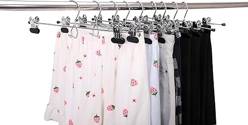 Miniatura 3 de 6 perchas de calidad para pantalones resistentes para faldacolgador de metal, clips ajustables extra anchos, multiapilables, para añadir en perchas,