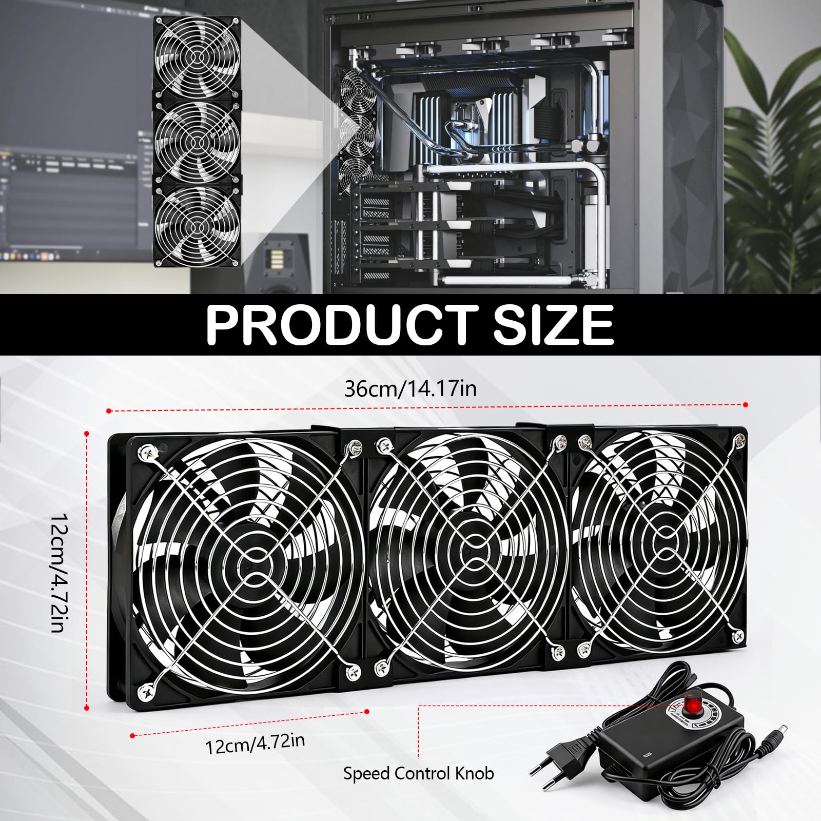 Lüfter, 120mm Gehäuselüfter 230V mit Drehzahlregler und Netzstecker Gehäuse Lüfter 3000 U/min Kühler für Serverracks Gastgeber Gewächshäuser sowie Fensterentlüftung und Kühlung (3, Schwarz)