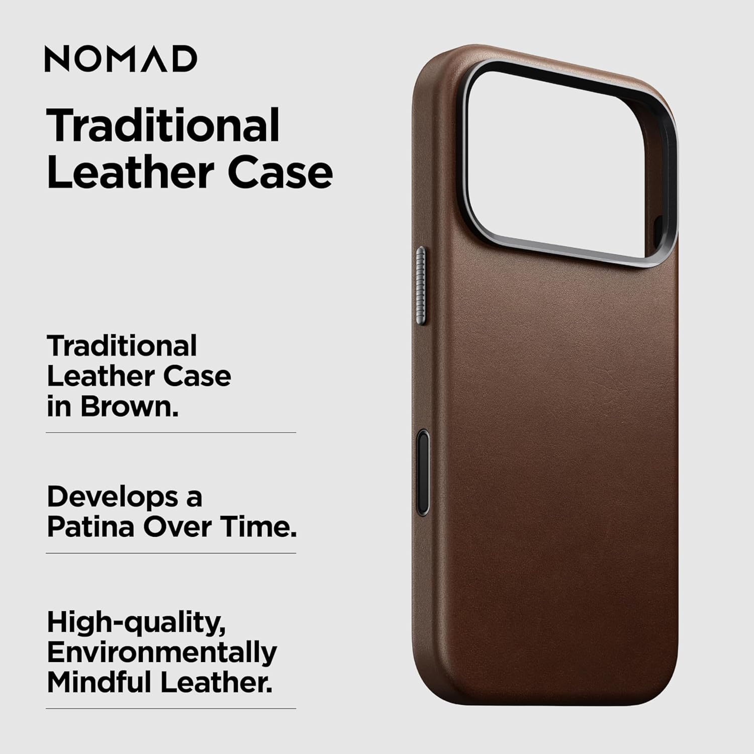 NOMAD Traditional Leather Case Brown Compatible with iPhone 17 Pro Leather Magsafe Charging Compatible Phone Case for iPhone 17 Pro
