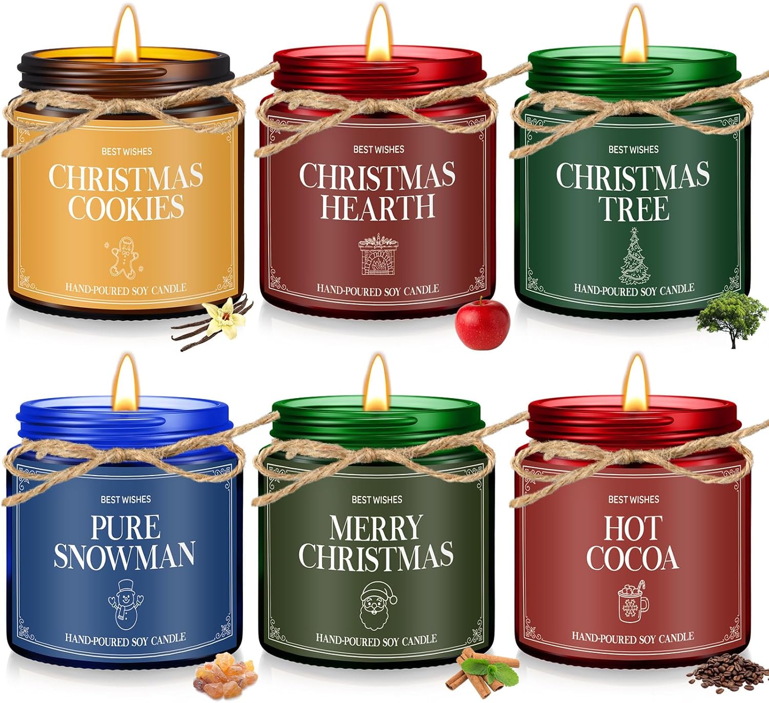 MTLEE 6 Pcs Christmas Candles Gifts Bulk Scented Candle Jars for Coworkers Women Aromatherapy Candles for Home Xmas Birthday Gifts Yoga(Retro Style)
