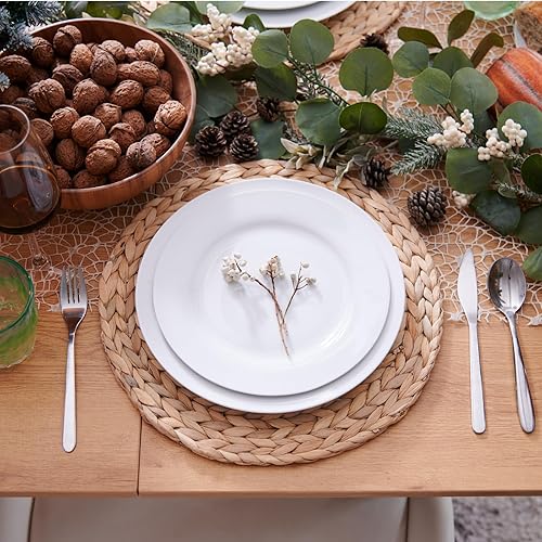 Miniatura 12 de Paquete de 6 manteles individuales redondos tejidos, manteles individuales de mimbre de jacinto de agua natural, manteles de paja trenzada para mesa