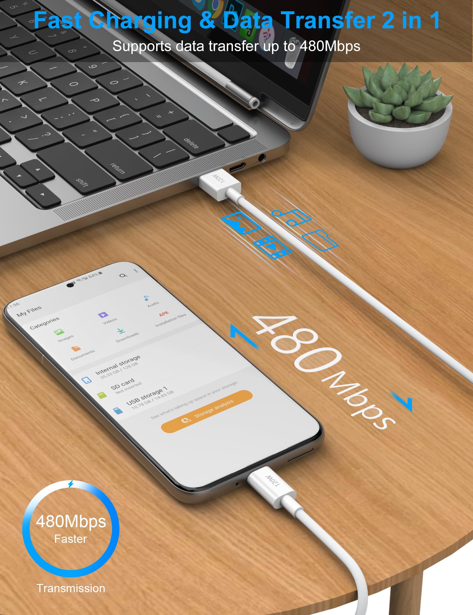 ACOCOBUY 120W 2m Tressé Câble USB C pour Xiaomi Redmi Note 15 Pro+ 100W Chargeur Rapide et 2m Câble USB C pour XiaoMi 17/POCO X8 Pro