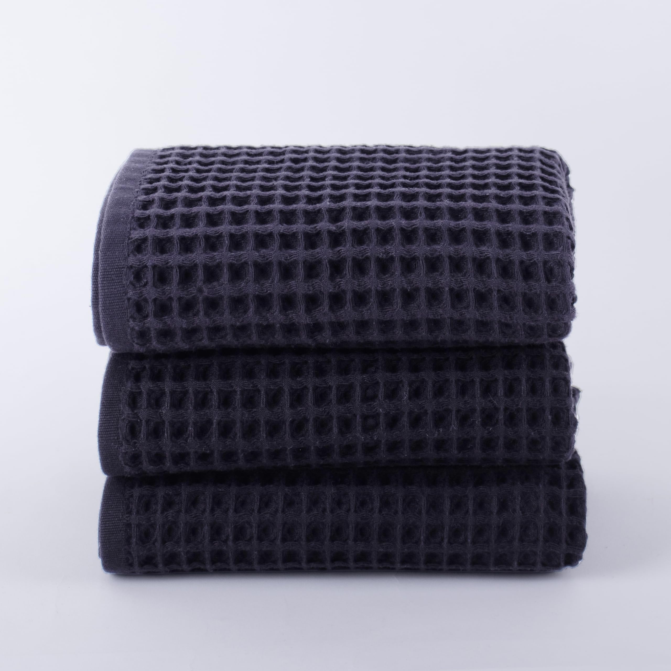 PÜSKÜL - Premium Quality 100% Turkish Cotton Waffle Hand Towel Set of 3 Pieces, Versatile, Face & Make Up Towels, Kitchen Hand Dish Cloths, Kitchen Decor (Dark Gray, Hand Towels - Pack of 3)