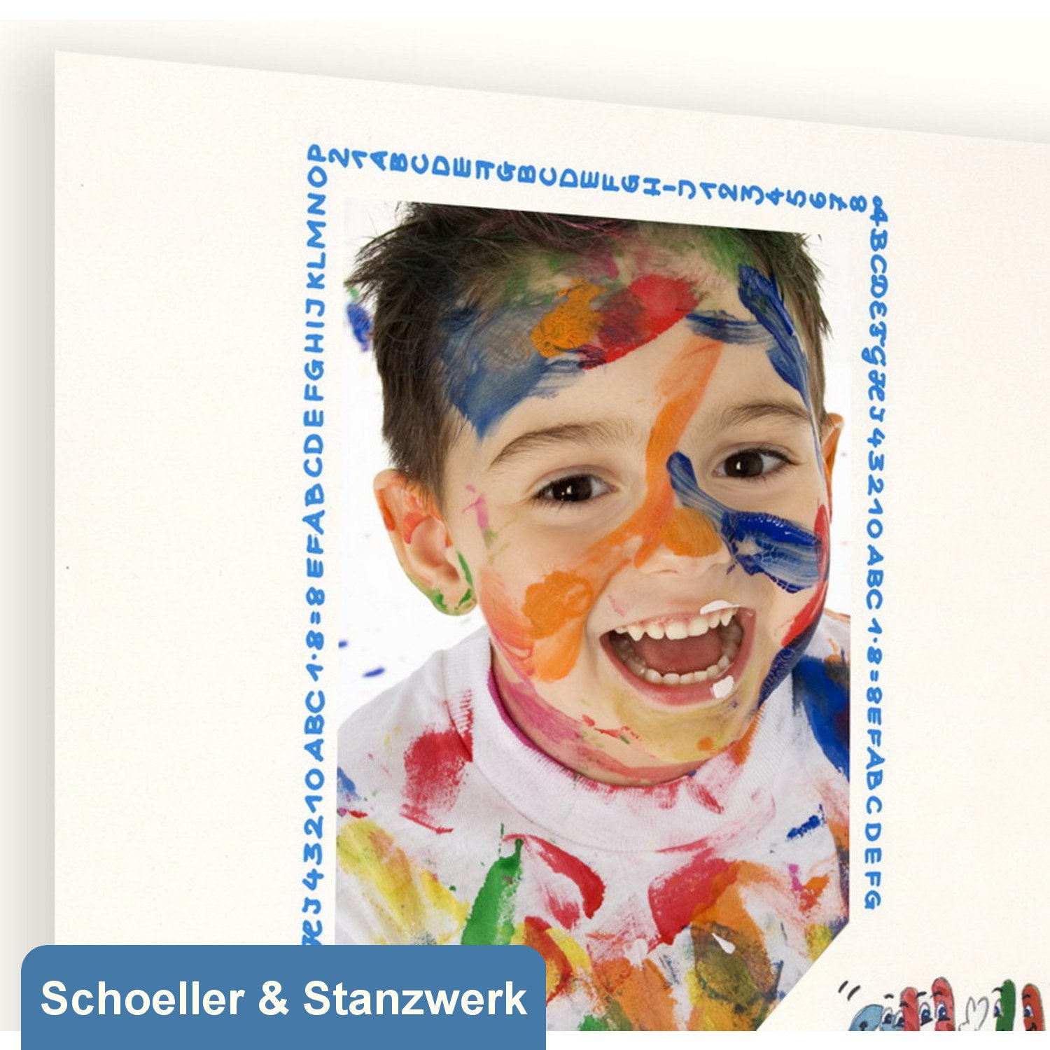 Schoeller & Stanzwerk© - 25 Stück 3-teilige Kindergarten- / Schulfotomappe für 13x18 cm Fotos - mit farbigem Druck "ABC"