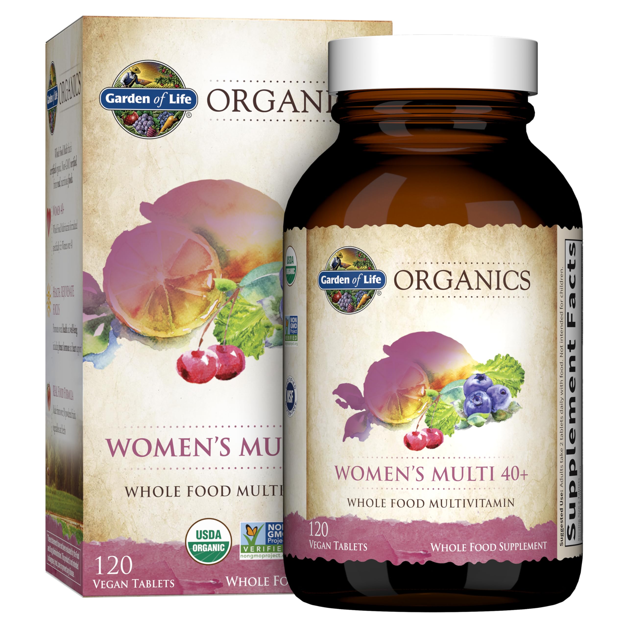 Multivitamin for Women 40 Plus, Organics Womens Vitamins, Hormone & Breast Health Support Blend, Vegan, 120 Tablets
