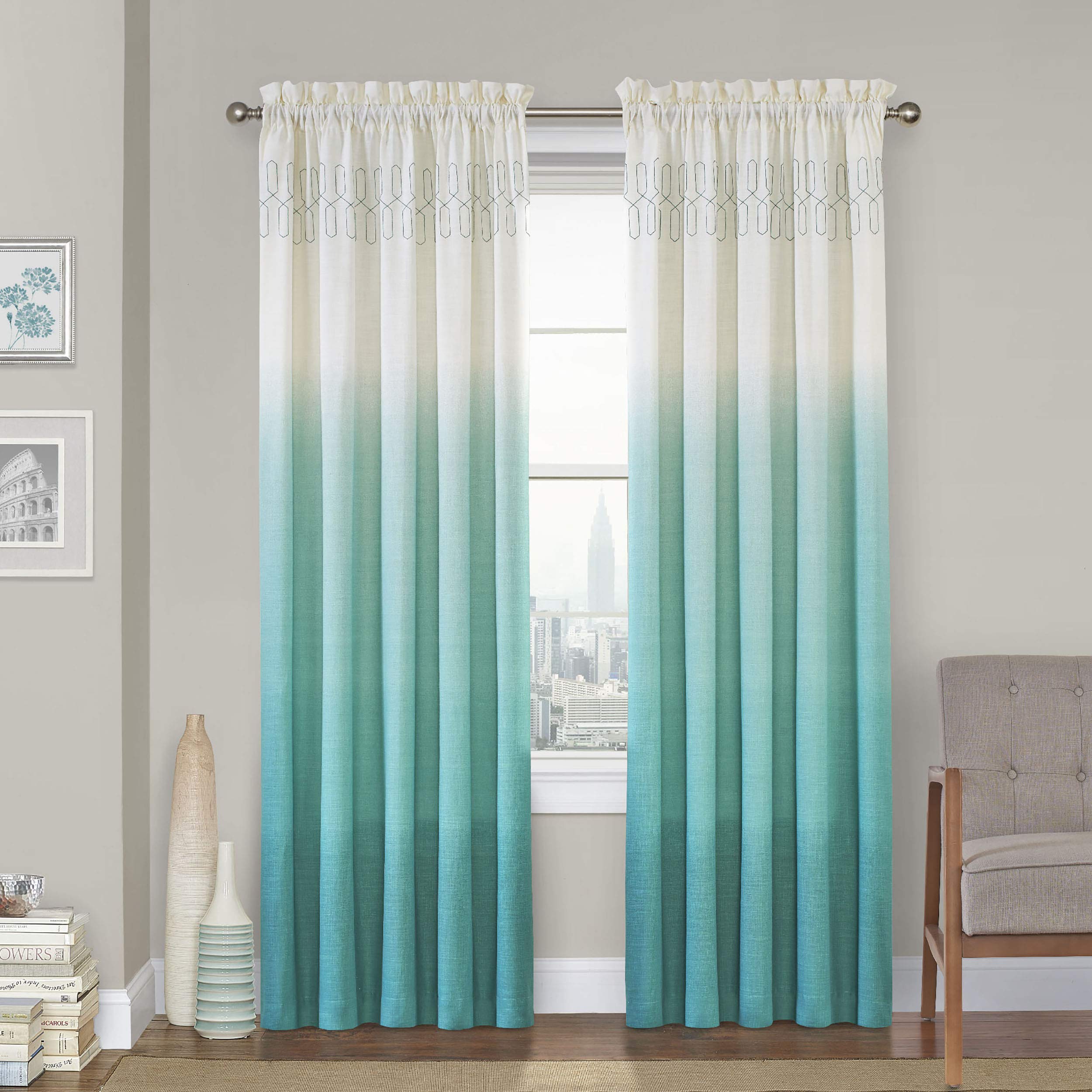 Vue Arashi 52" x 95" Rod Pocket Single Panel Privacy Window Treatment Living Room, Teal