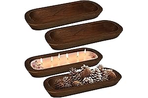 Royxen Wood Dough Bowls, Set of 4 Vintage Rustic Brown Bowls for Candles
